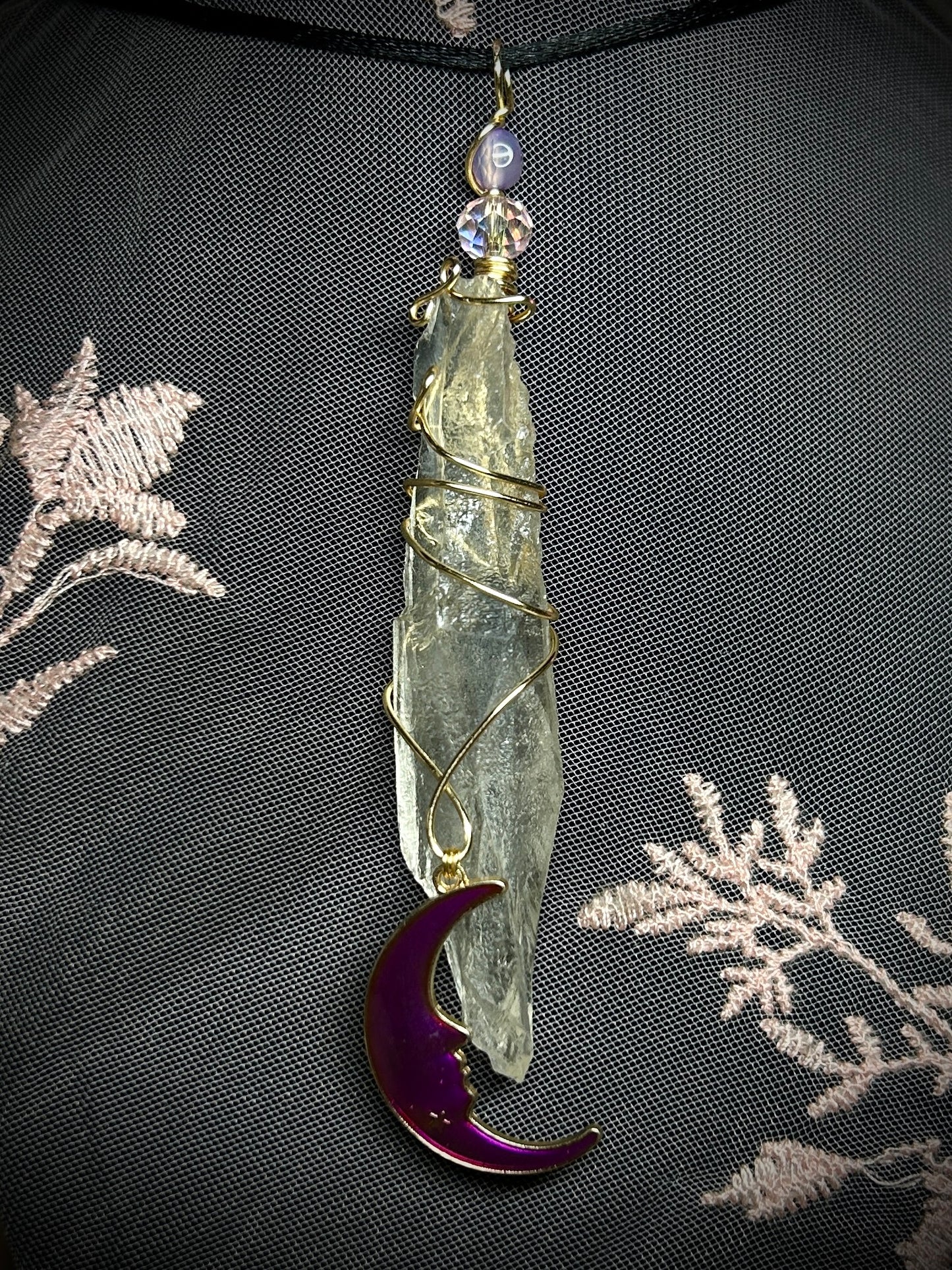 Large Quartz with Purple Moon Charm