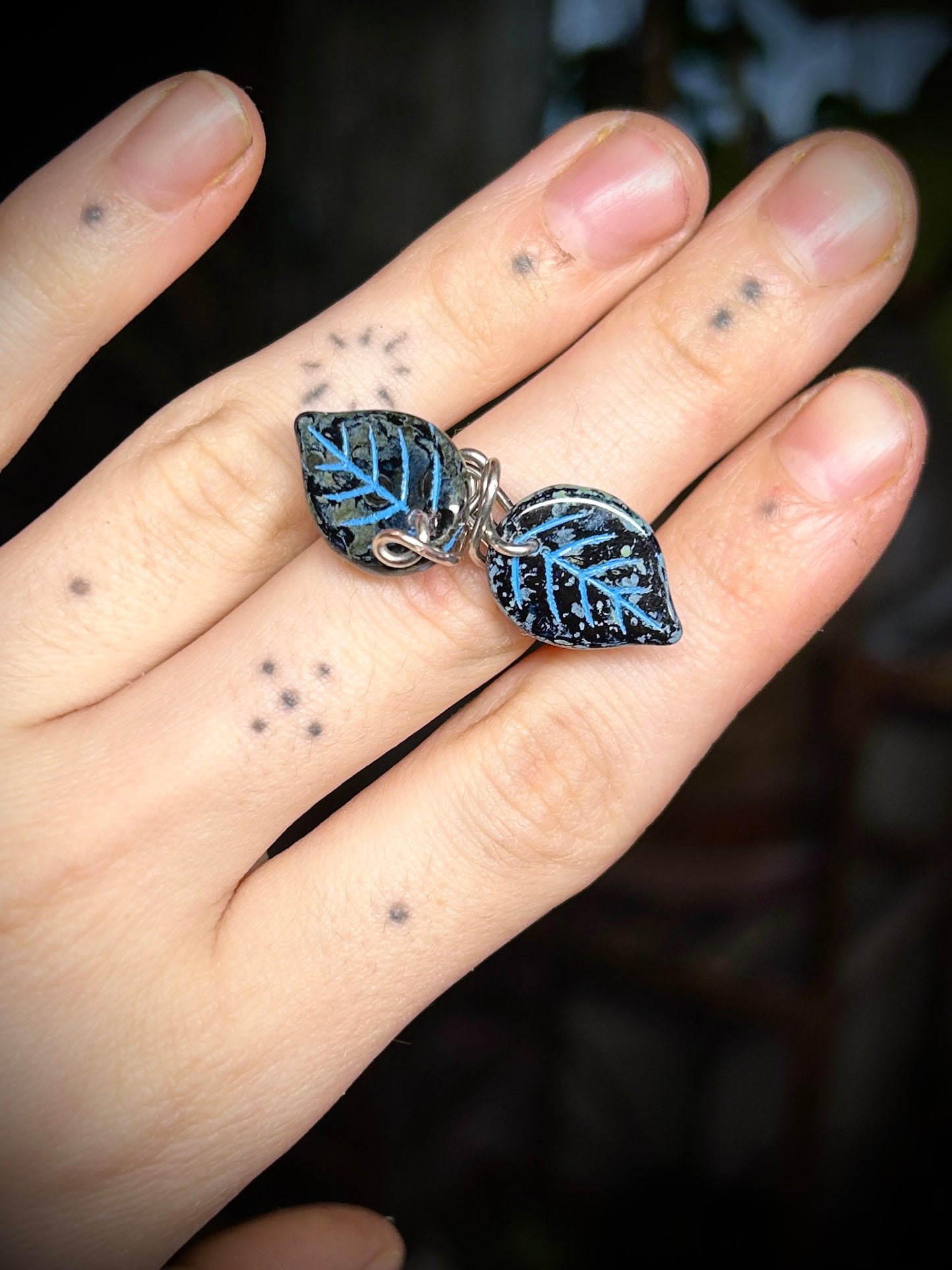 Blue & Black Leaf Ring