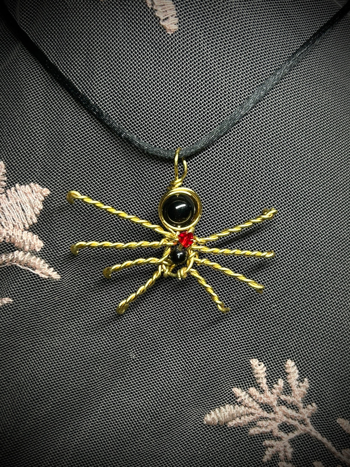 Gold Beaded Spider Necklace