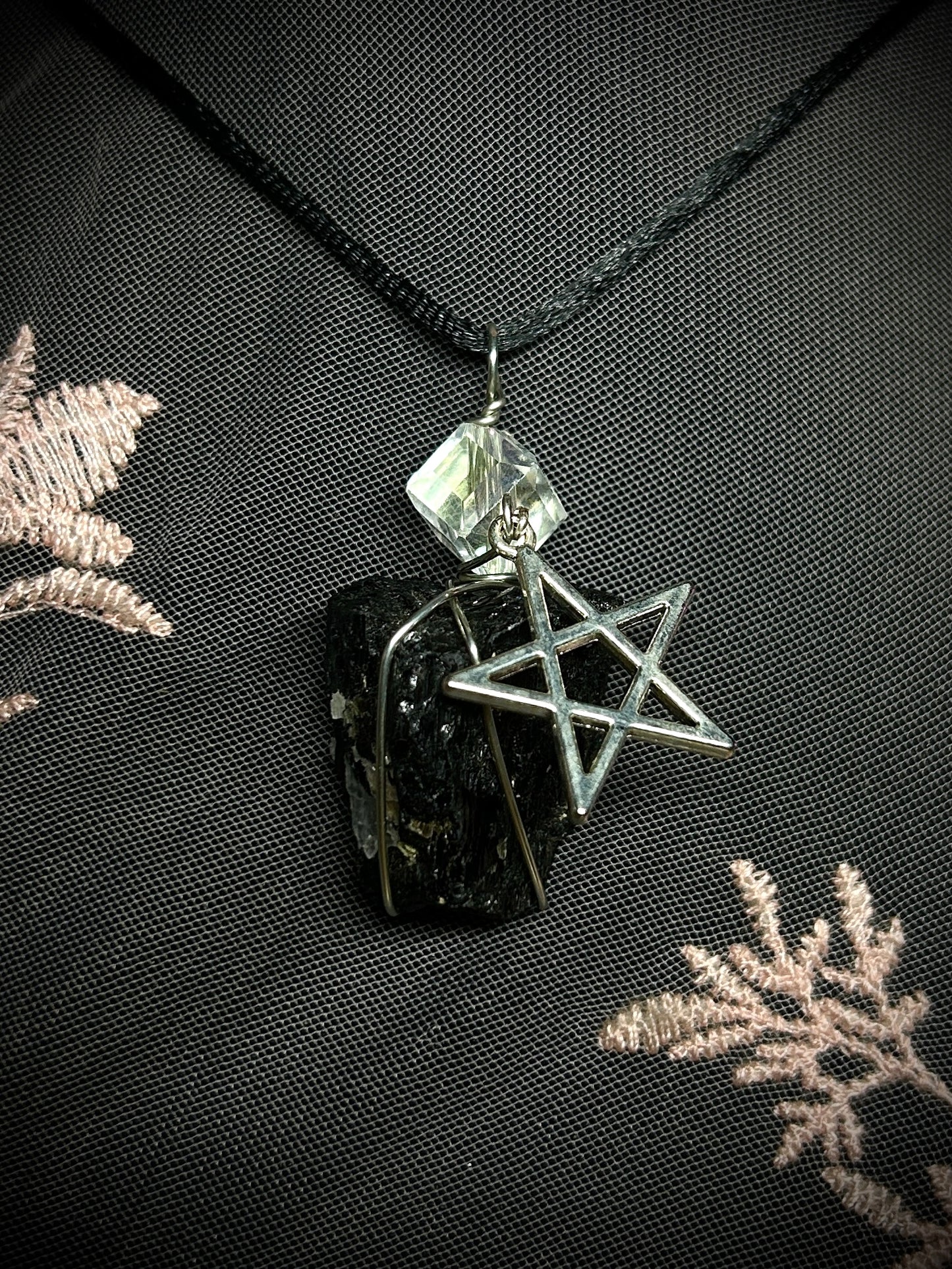 Black Tourmaline with Large Star Charm Necklace