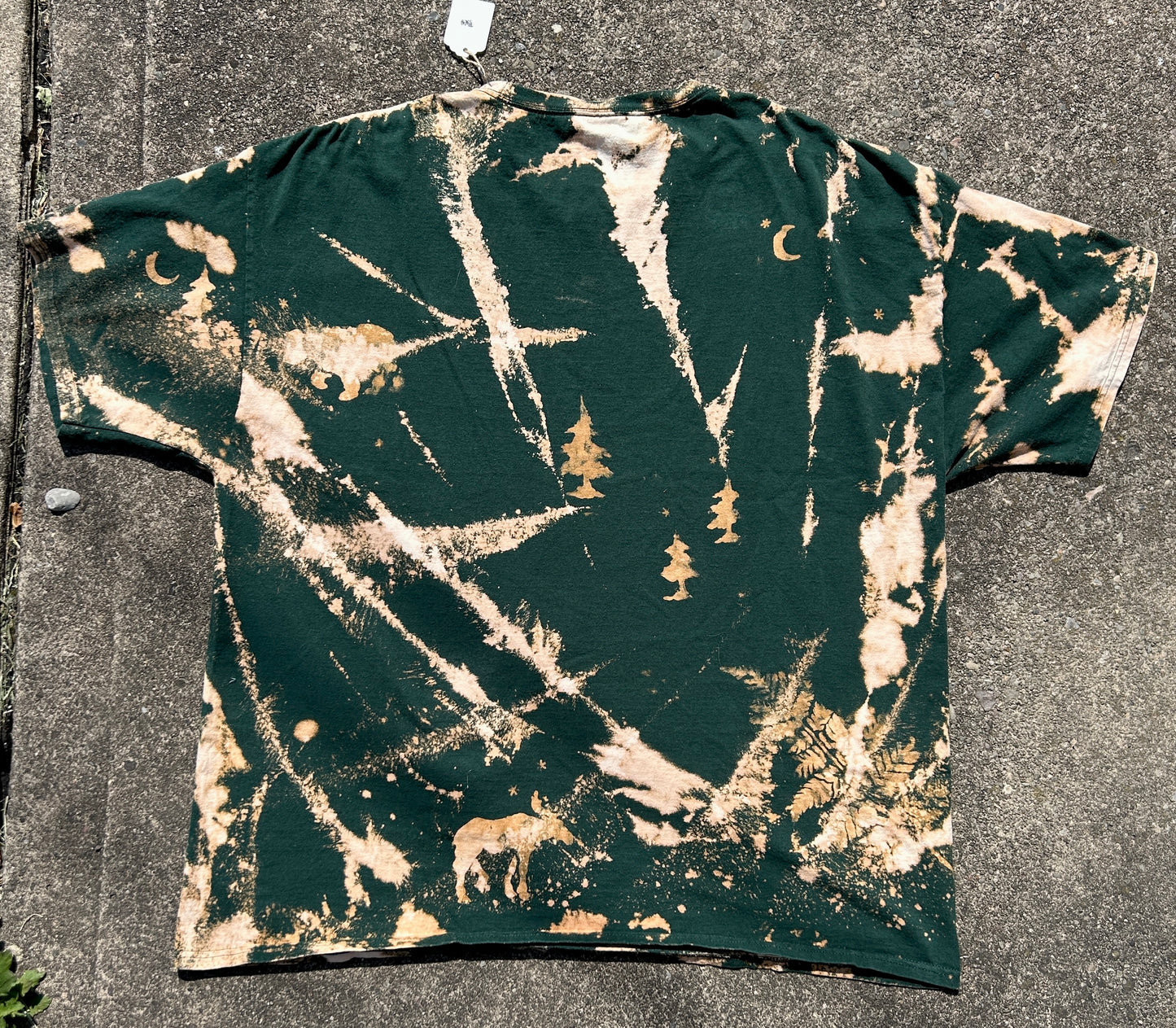 Green Acid Wash with Moose, Bears, and Fern Stencils Shirt