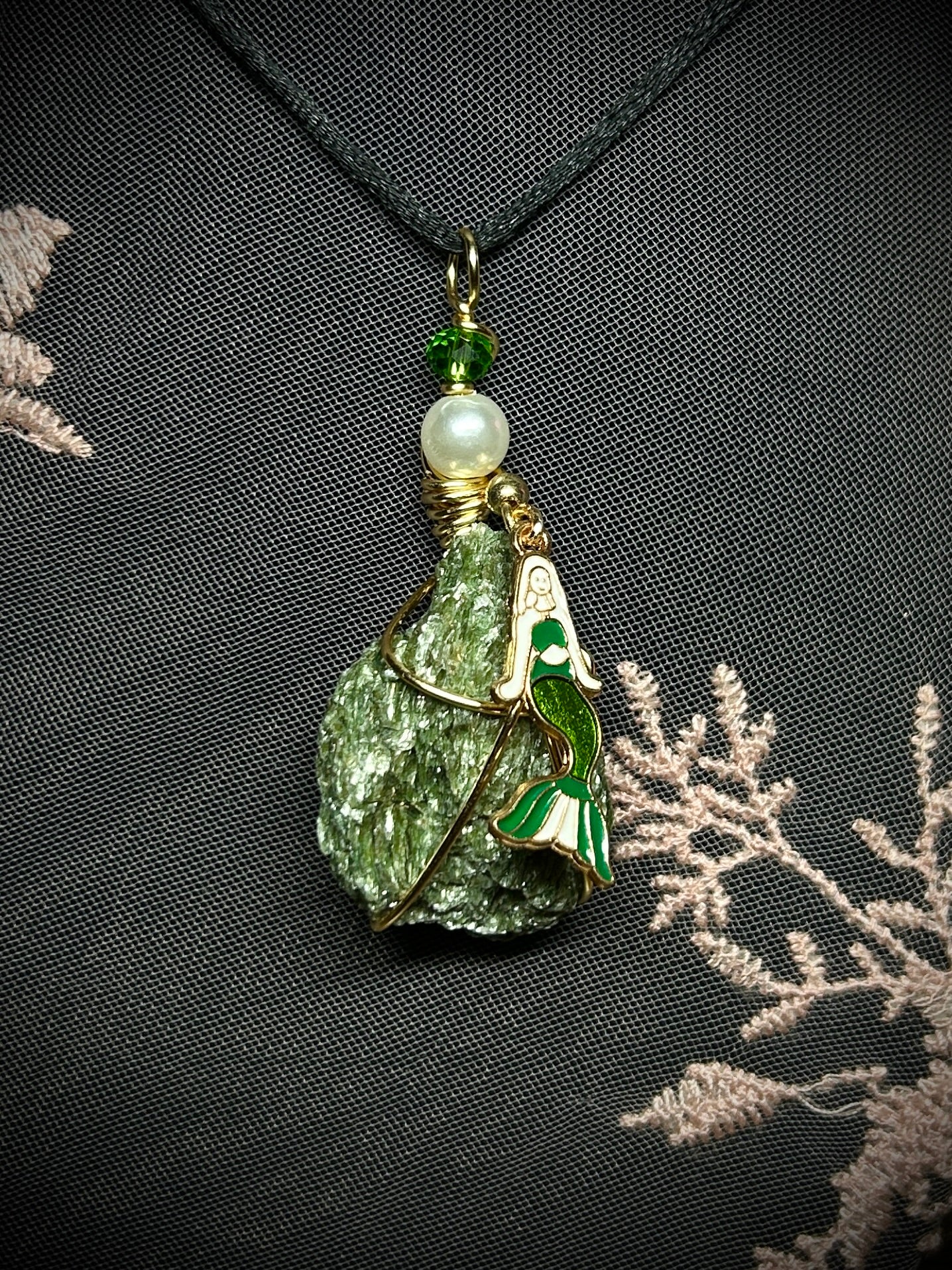 Fuchsite with Green Mermaid Charm Necklace