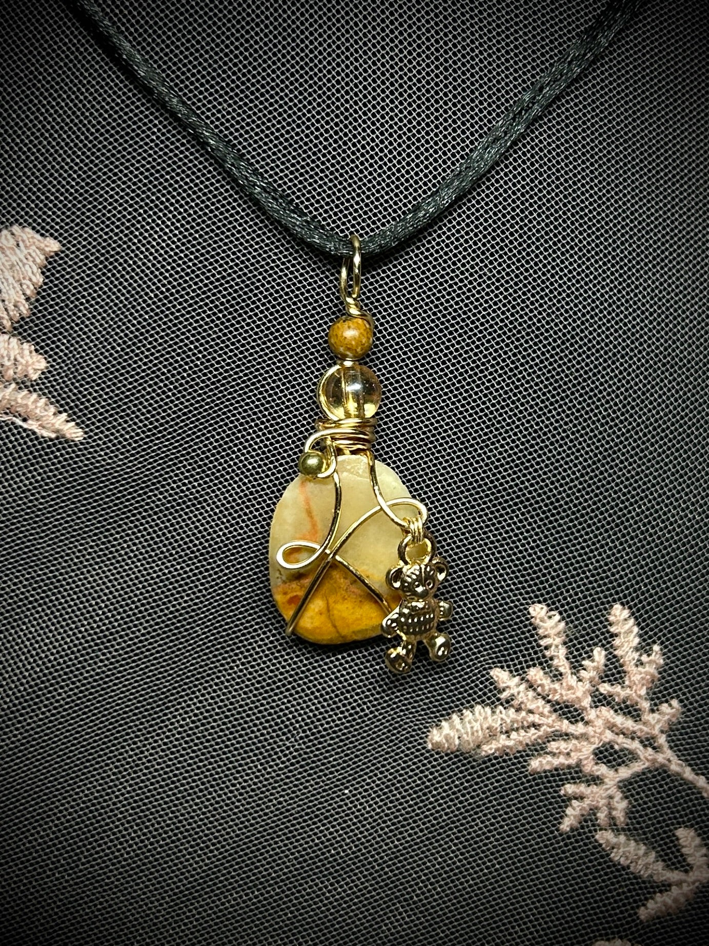 Jasper with Teddy Bear Charm Necklace