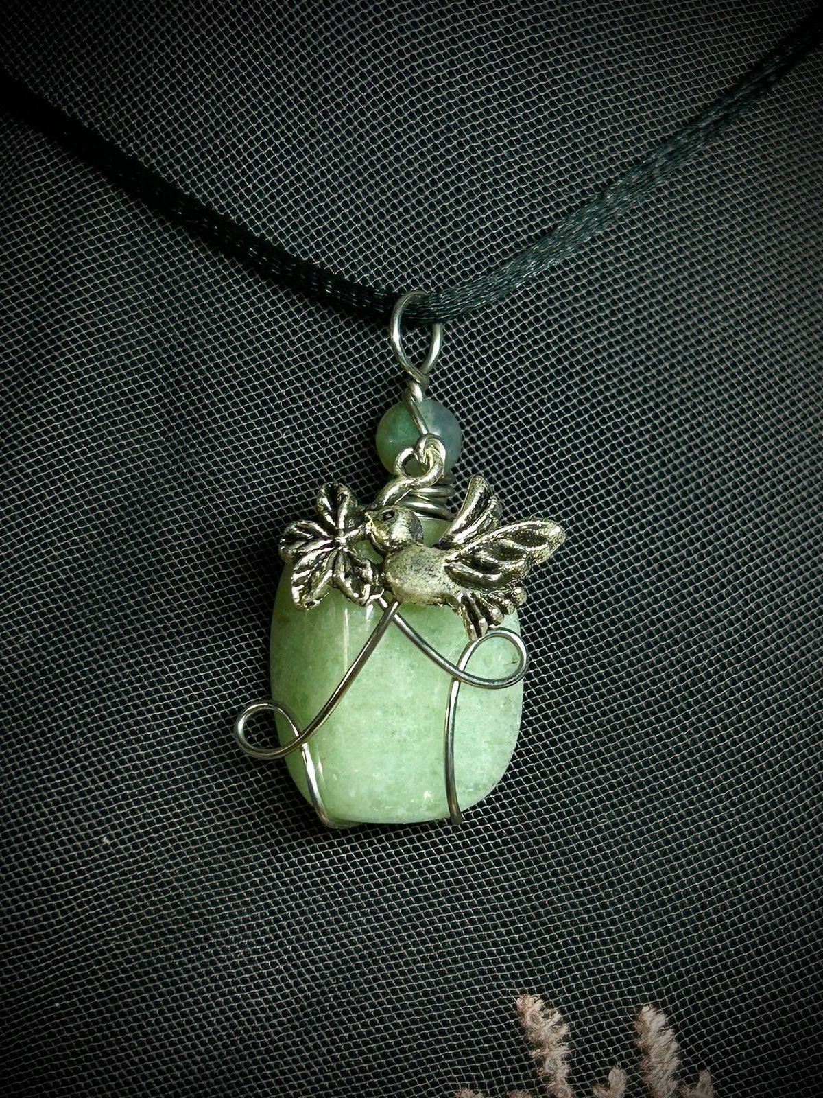 Green Aventurine with Bird Charm Necklace