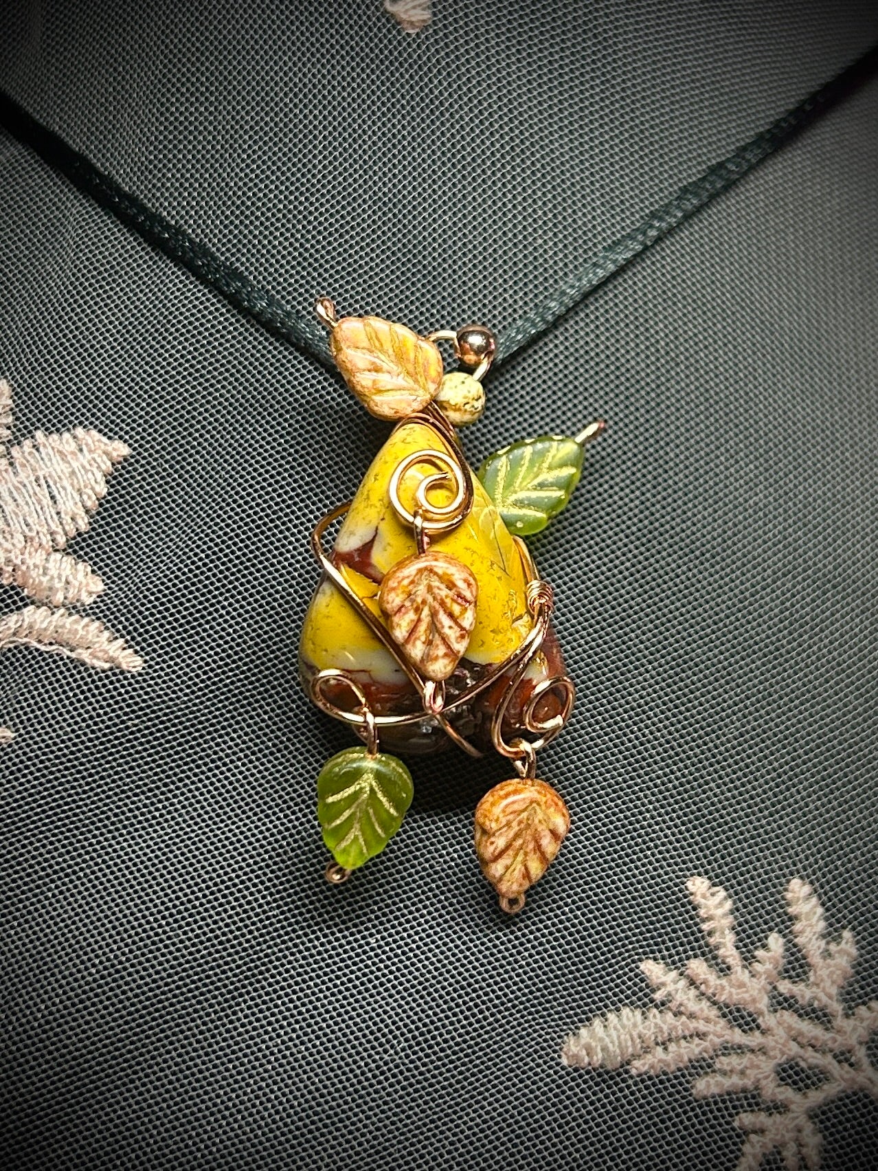 Fall Pendant; Mookaite with Fall Foliage Necklace