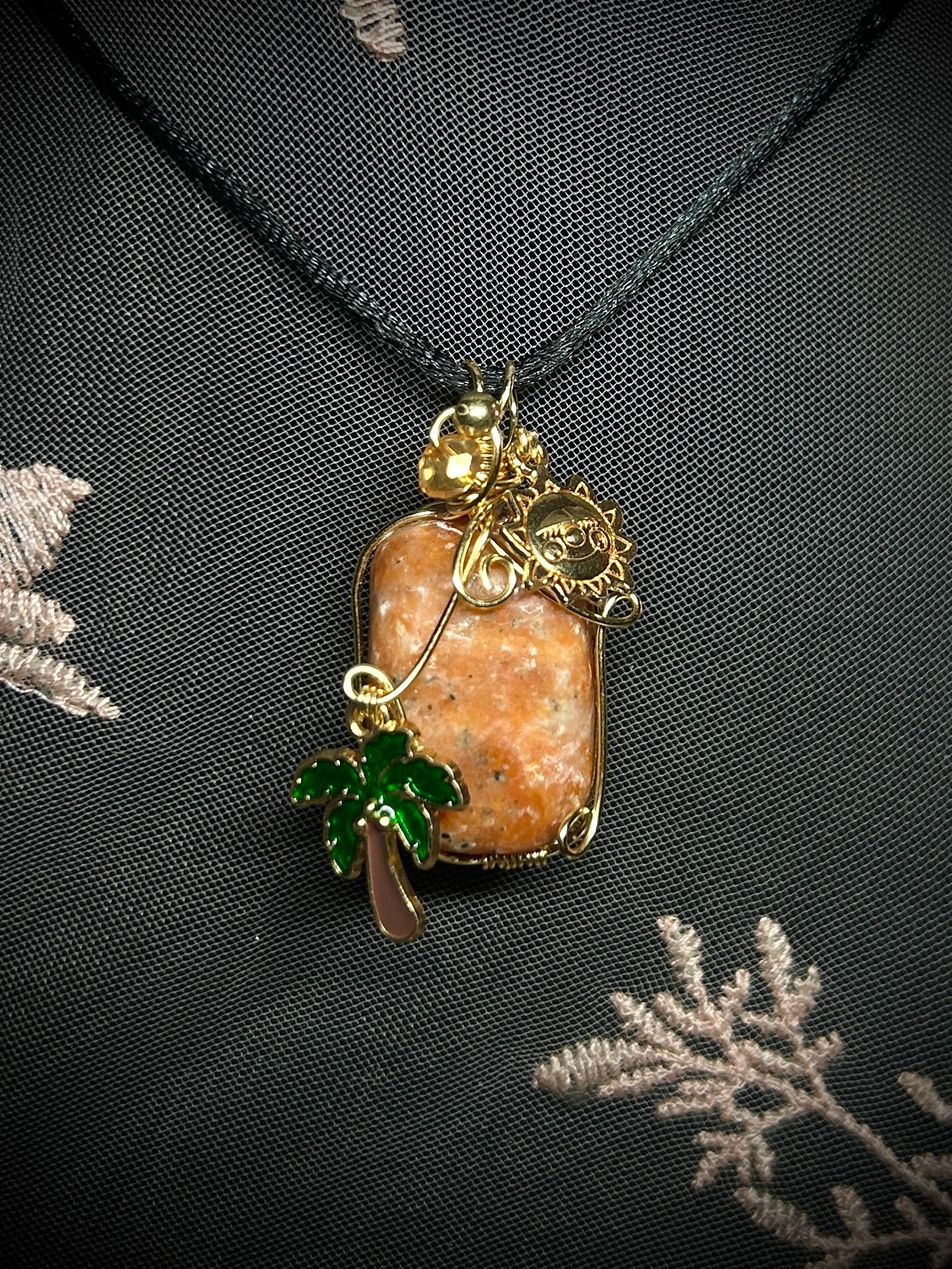 Summer Pendant ; Orchard Agate with Summer Themed Charms Necklace