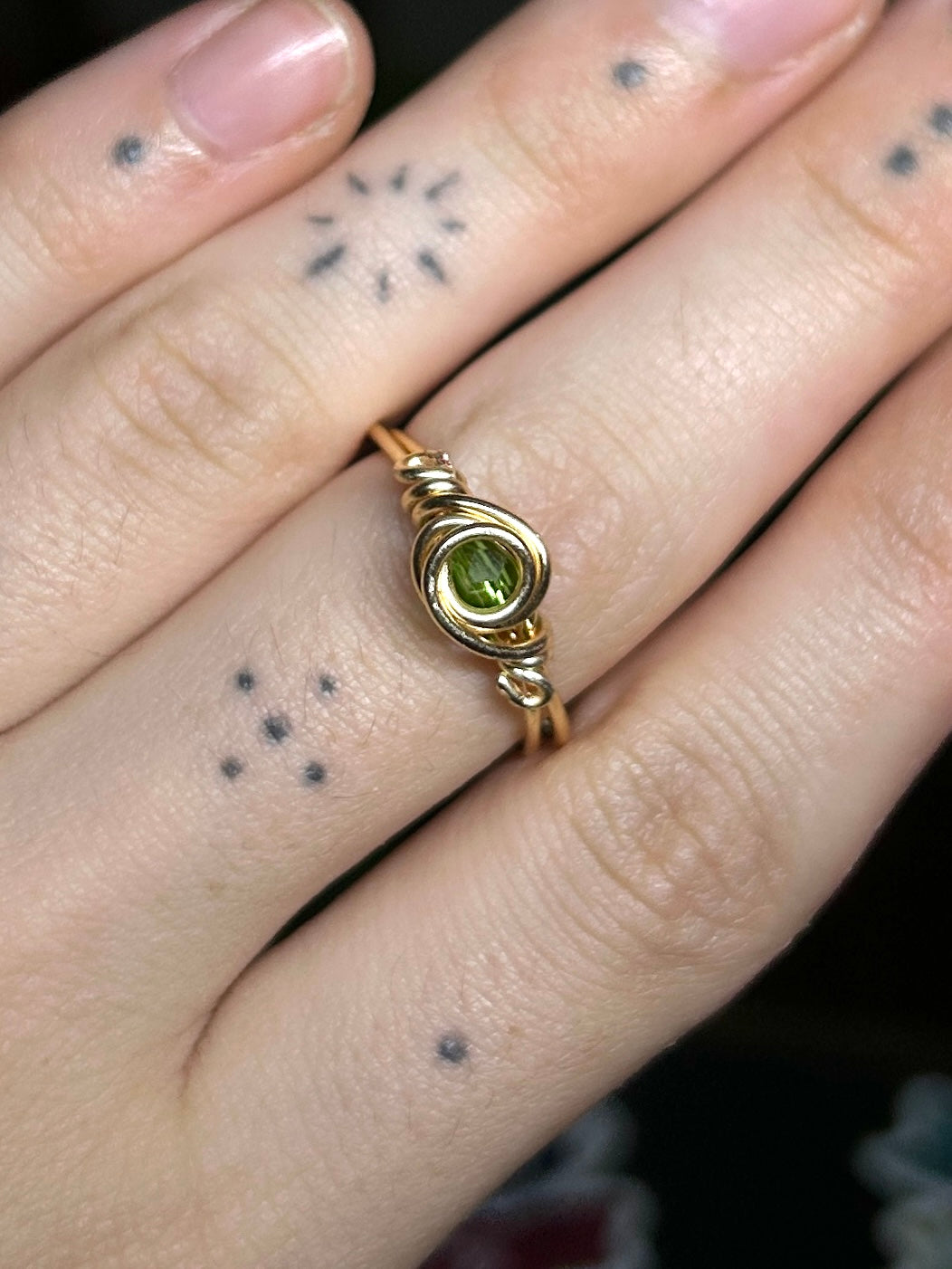 Green Glass Gold Ring