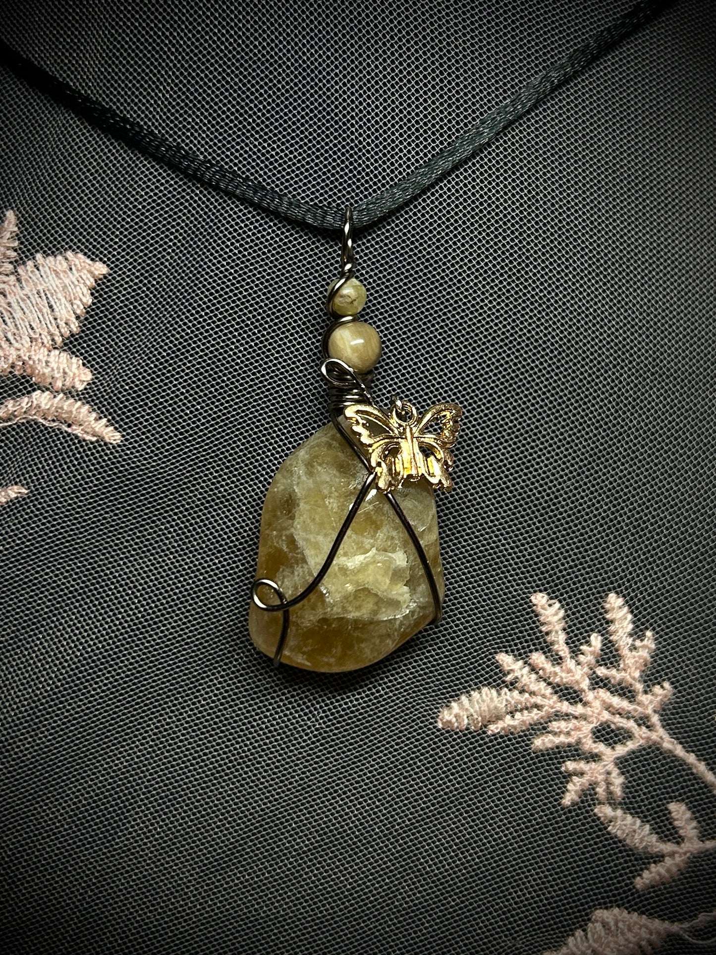 Natural Citrine with Butterfly Charm Necklace