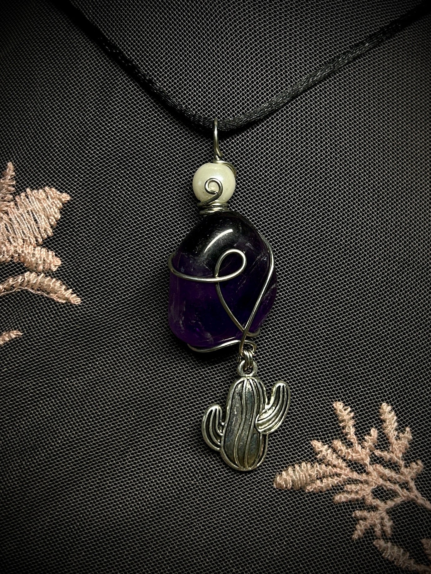 Amethyst with Cactus Charm Necklace
