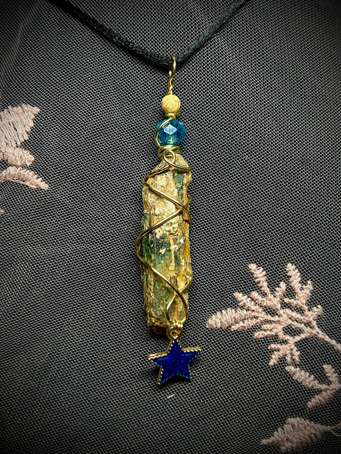 Tri Color Kyanite with Blue Star Charm Necklace