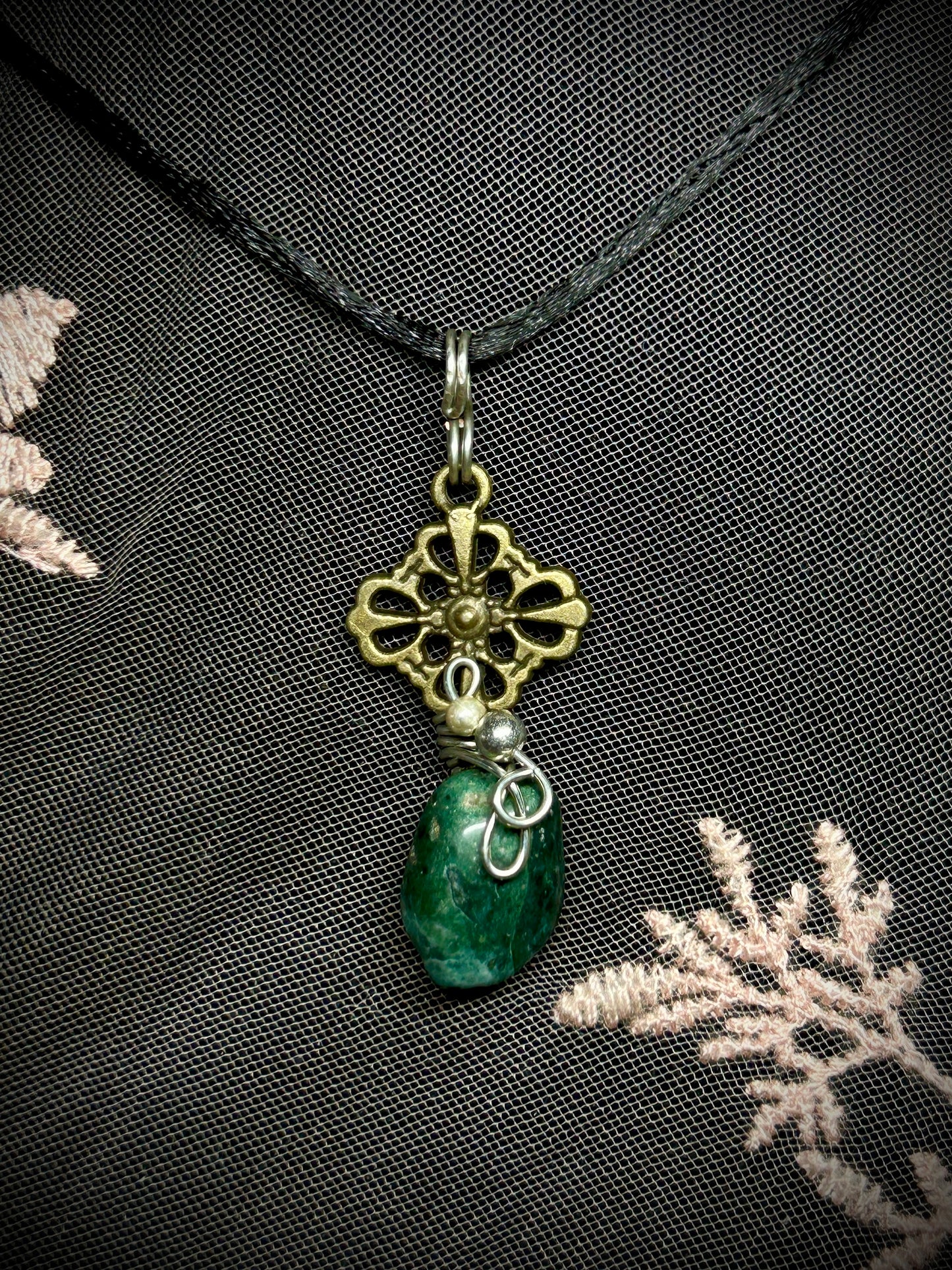 Skeleton Key with Moss Agate Necklace