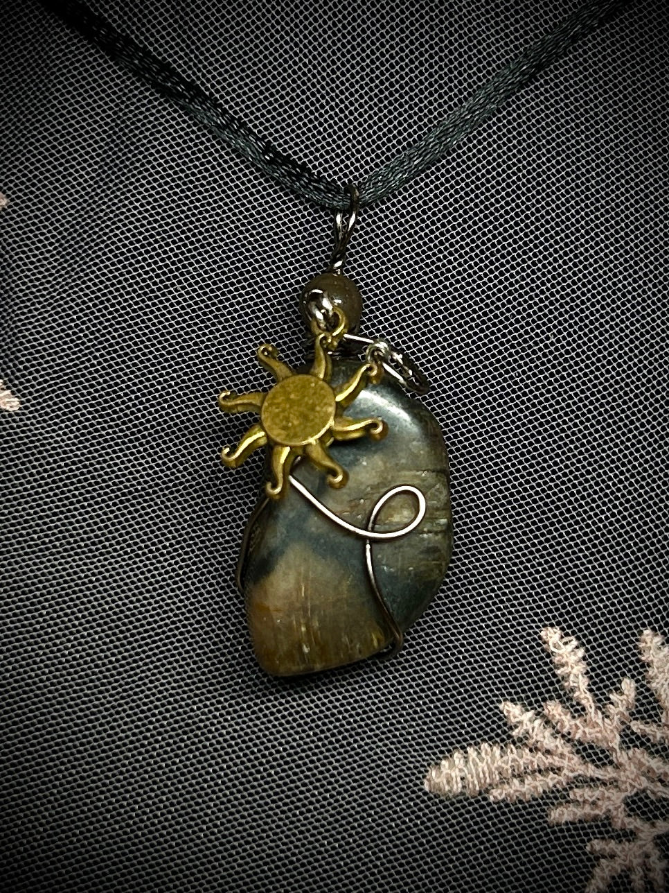 Chiastolite with Sun Charm Necklace