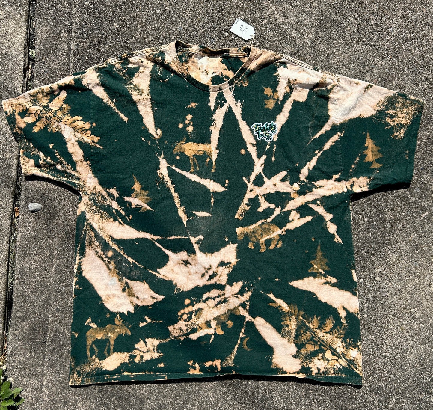 Green Acid Wash with Moose, Bears, and Fern Stencils Shirt