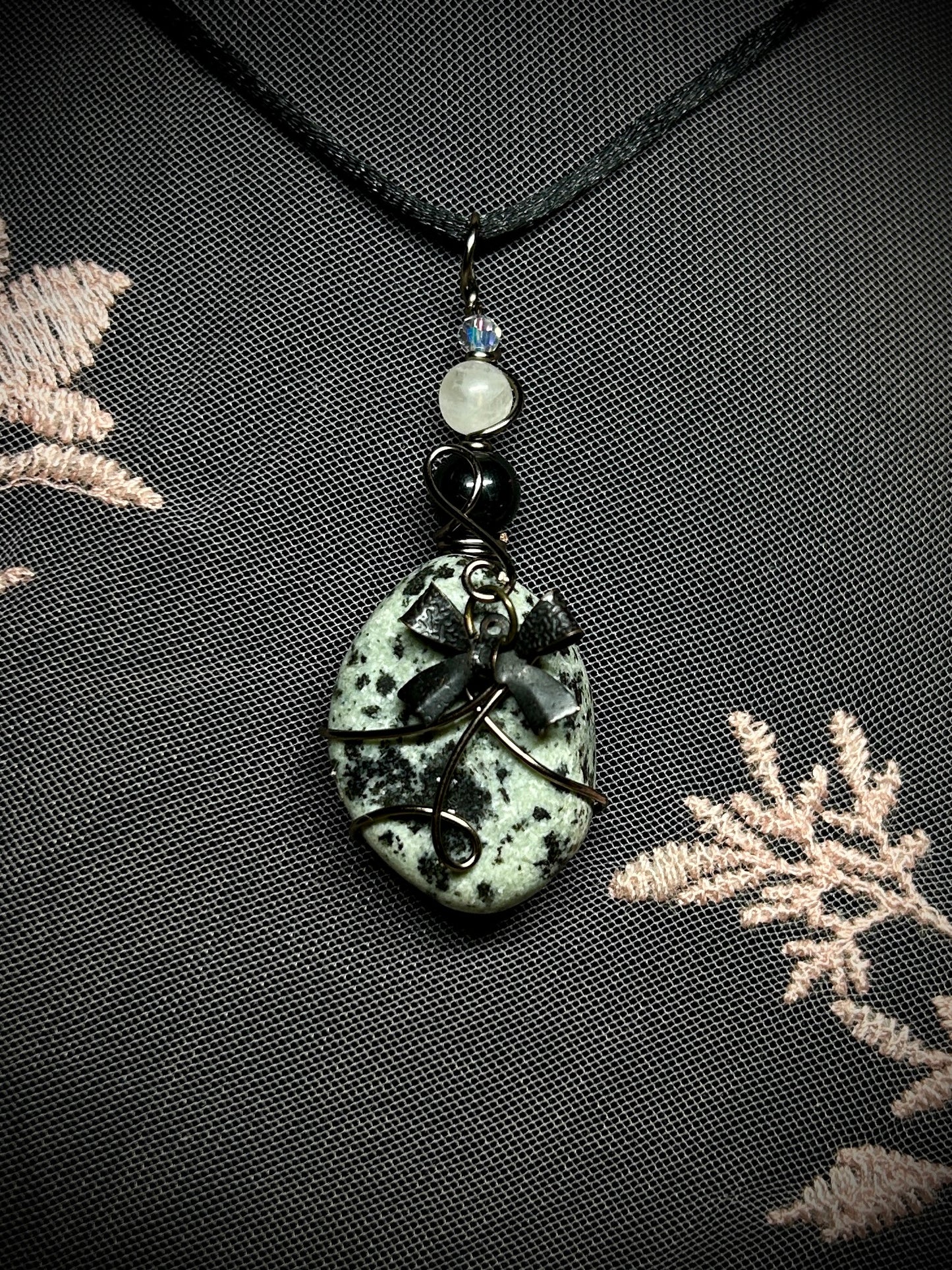 Dalmatian Jasper with Bow Charm Necklace
