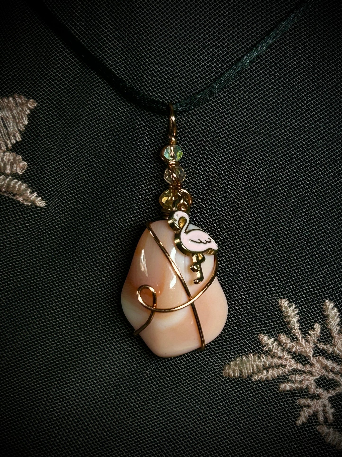 Apricot Agate with Flamingo Charm Necklace
