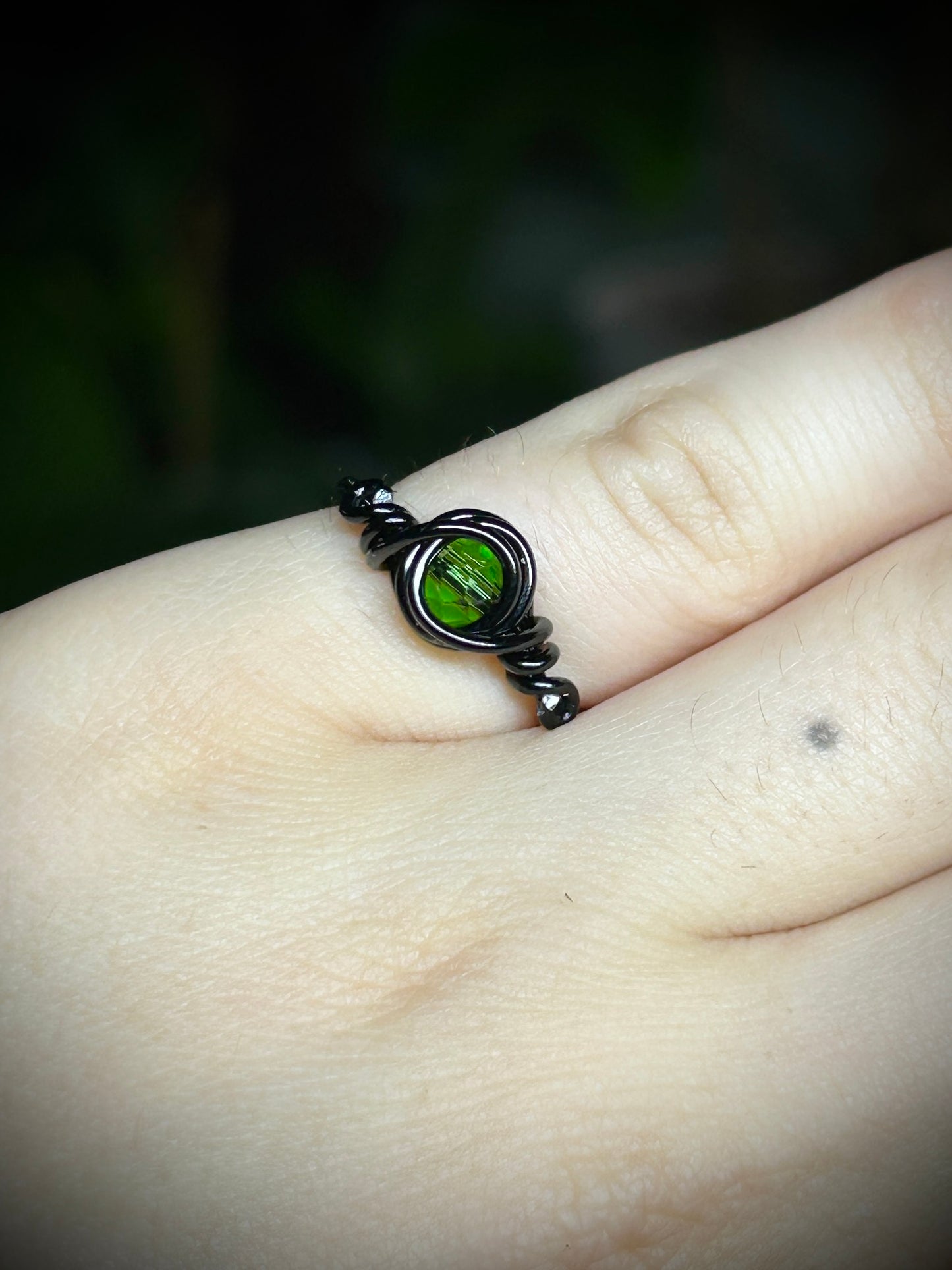 Green Bead Black Ring