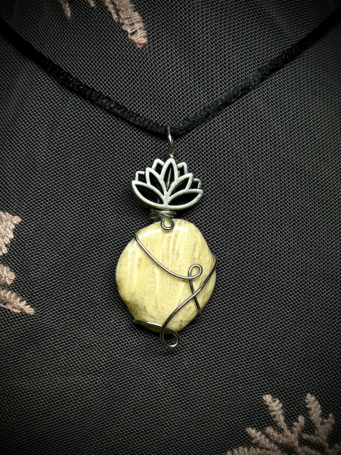 Agatized Coral with Lotus Bead Necklace