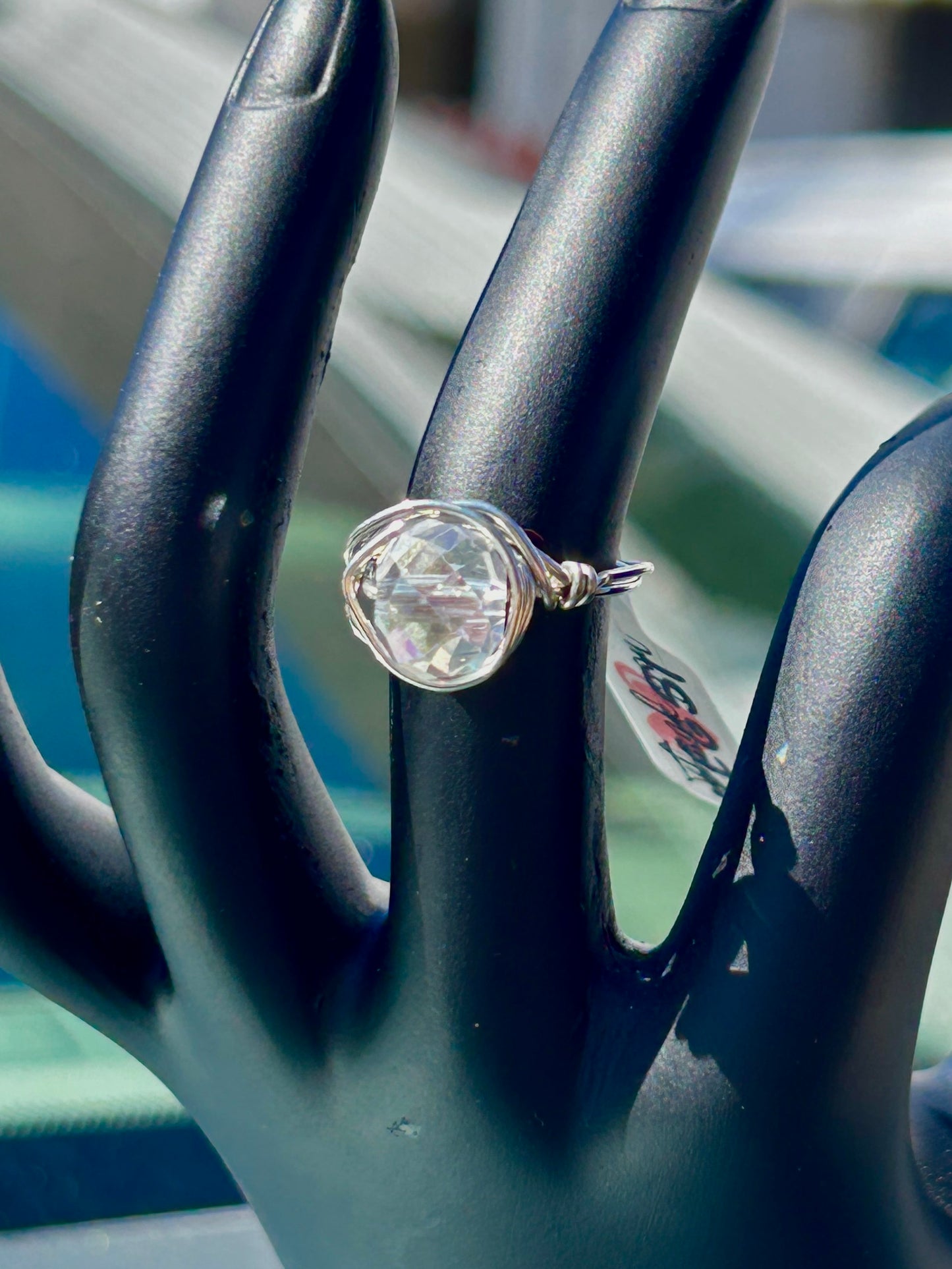 Glass Bead Silver Ring