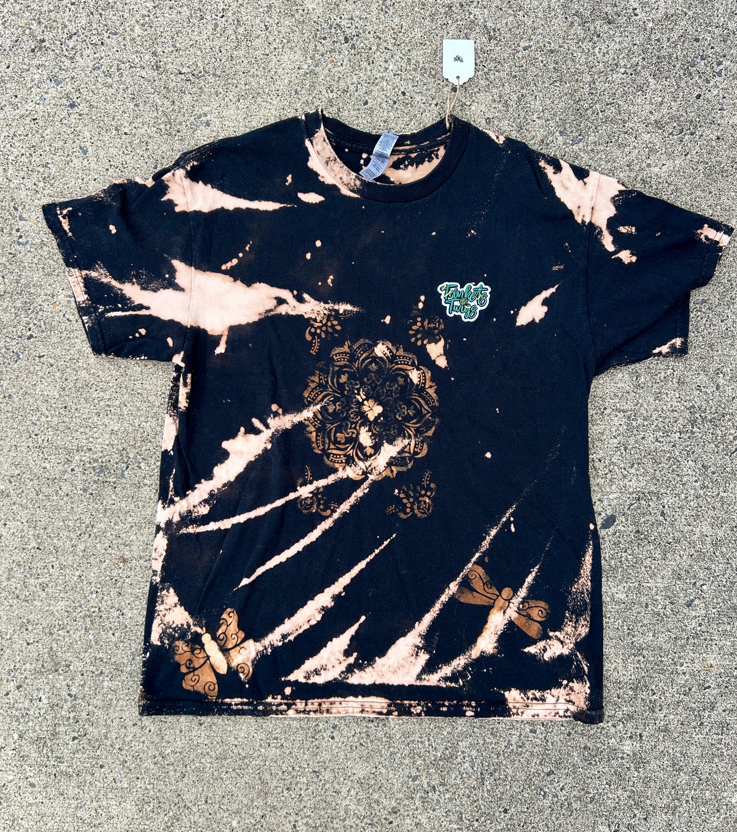 Mandala and Bug Stencil Acid Wash T Shirt