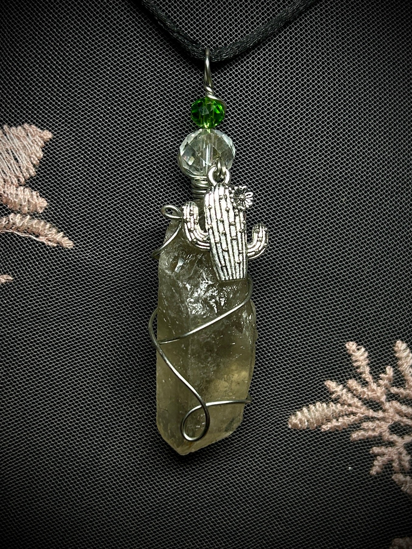 Quartz with Cactus Charm Necklace