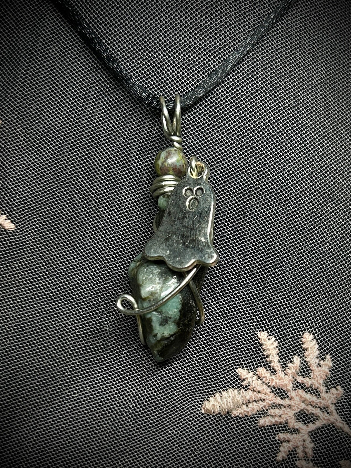 Emerald with Ghost Charm Necklace