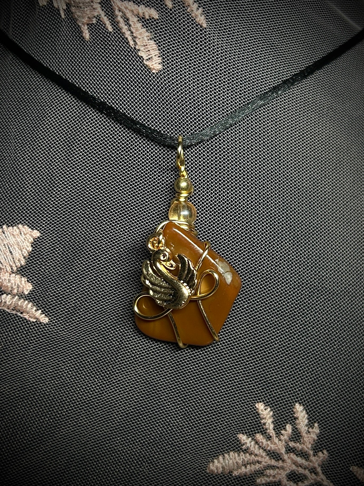 Jasper with Swan Charm Necklace