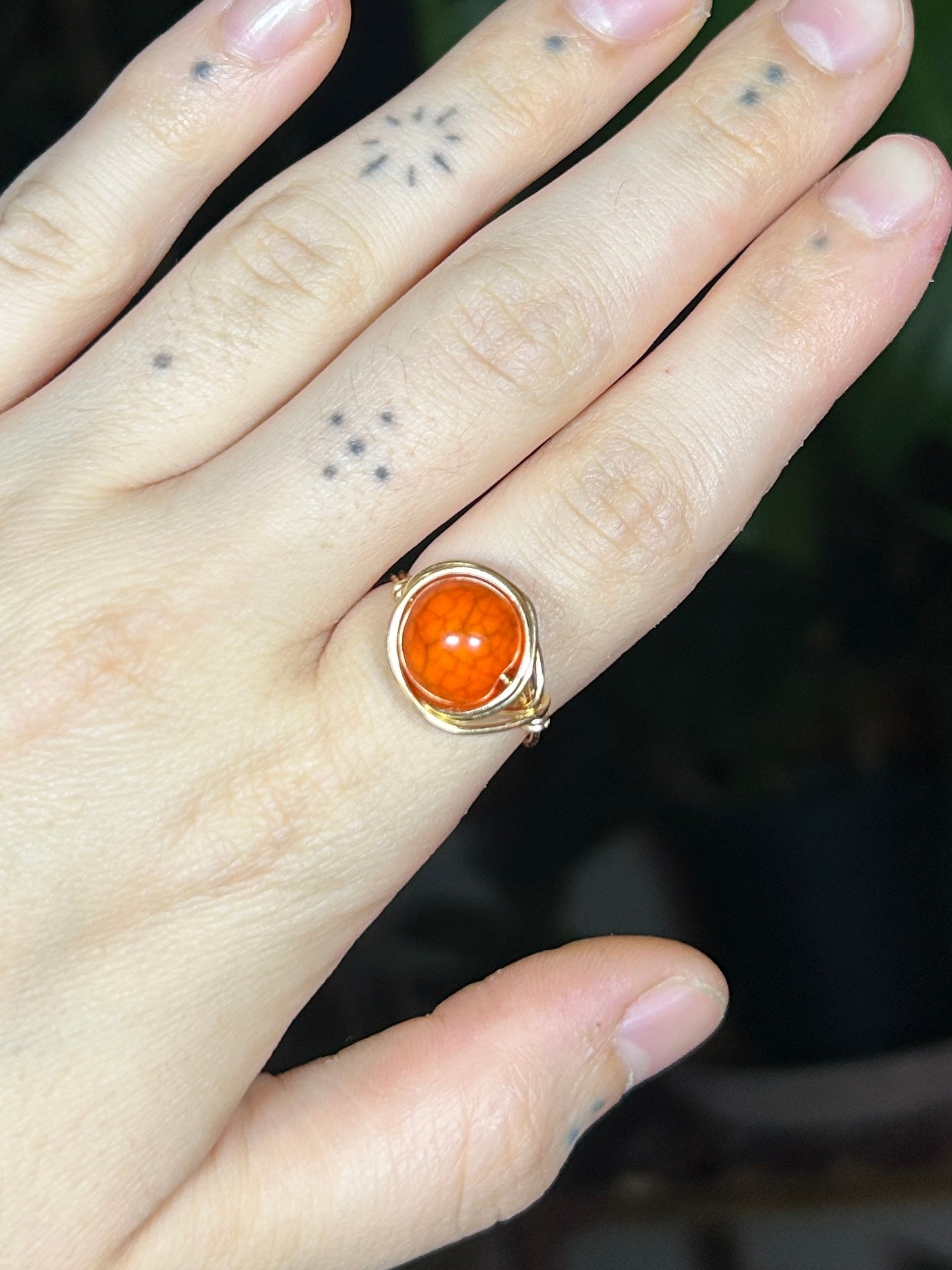 Orange Crackle Bead Gold Ring