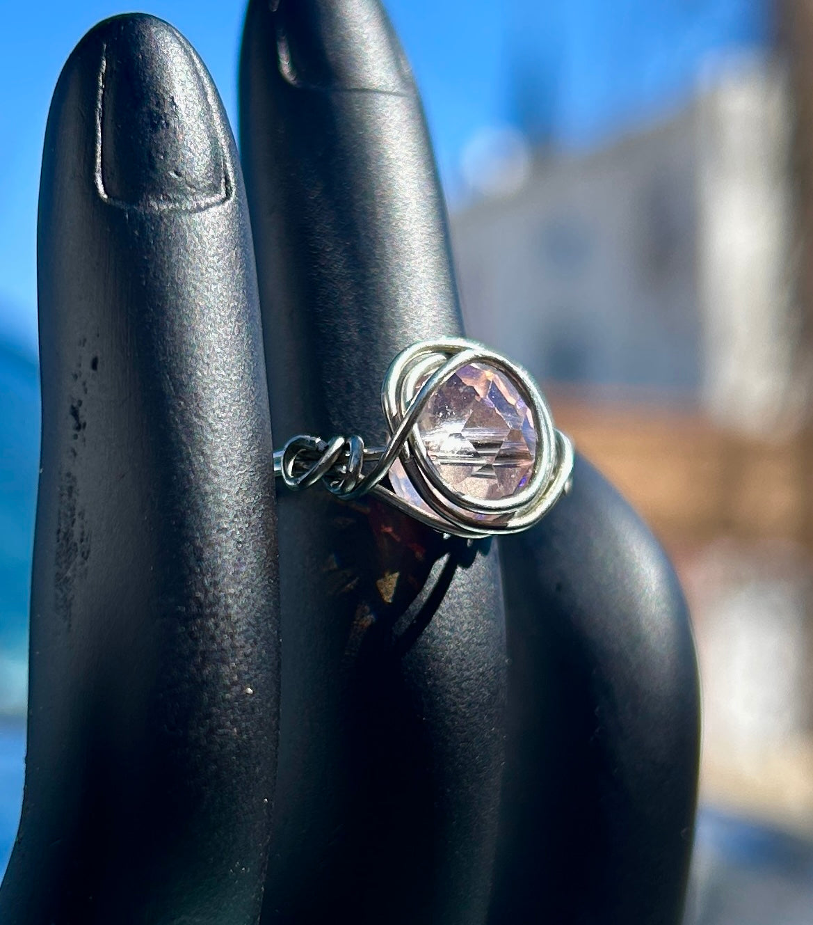 Pink Glass Silver Ring