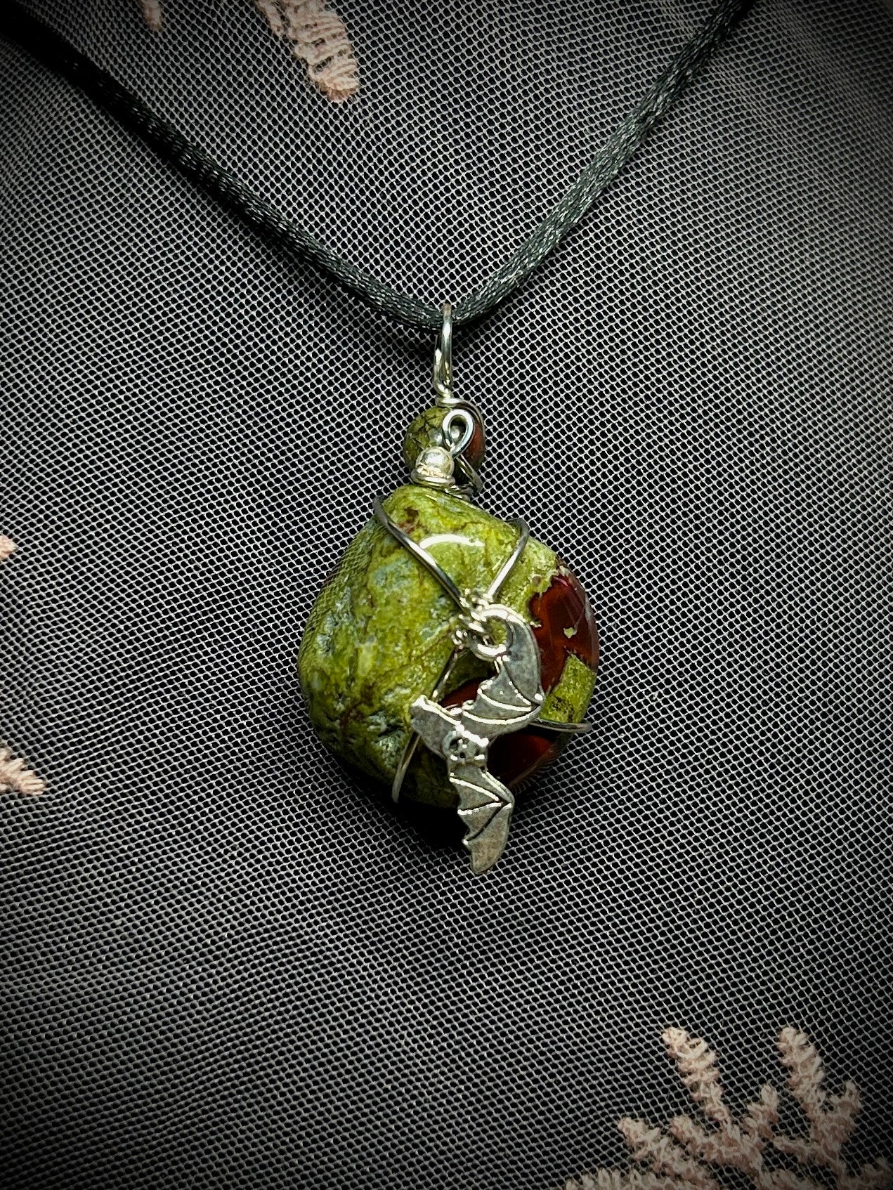 Dragon’s Blood with Bat Charm Necklace
