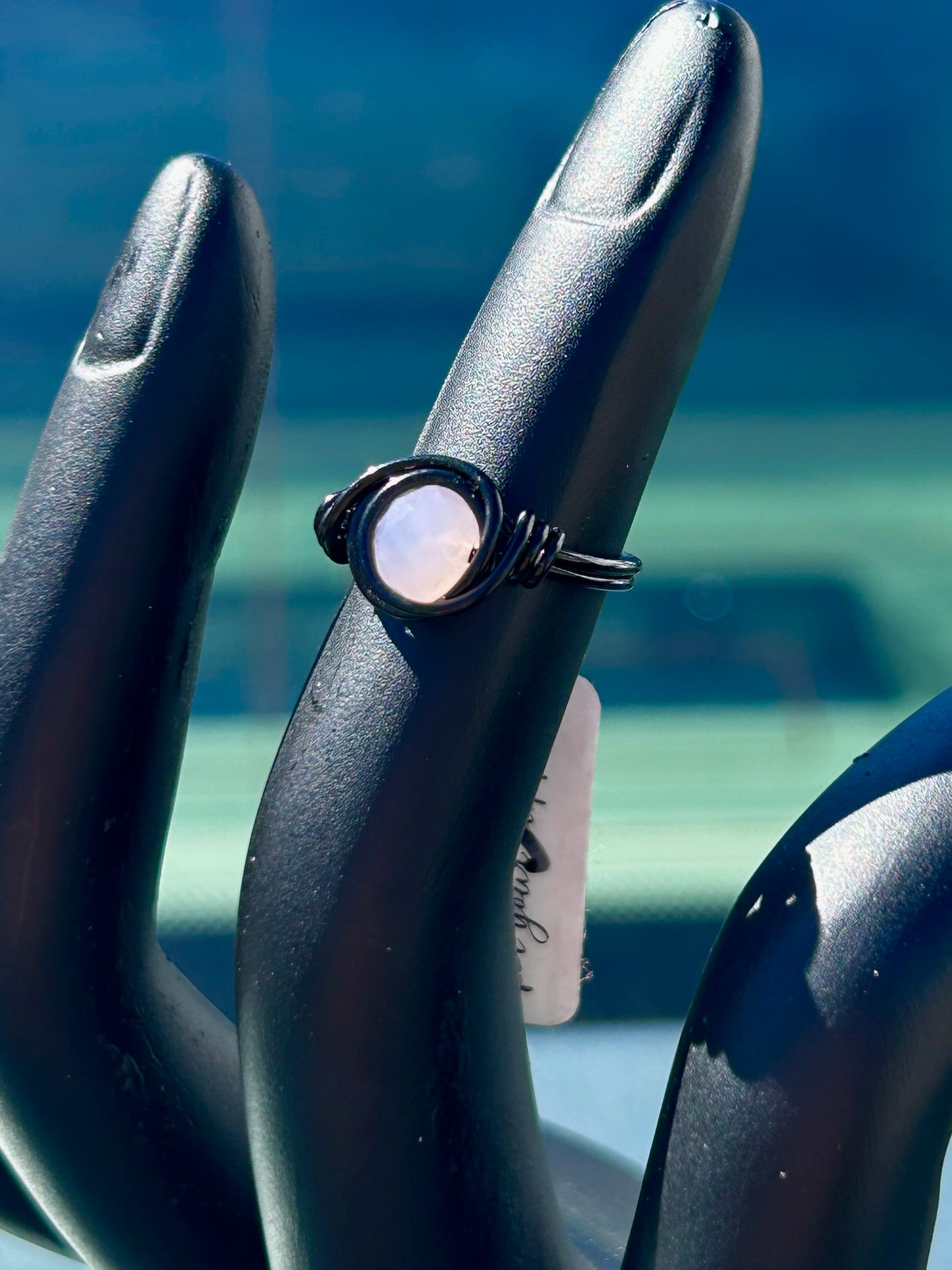 Lilac Glass Bead Black Ring