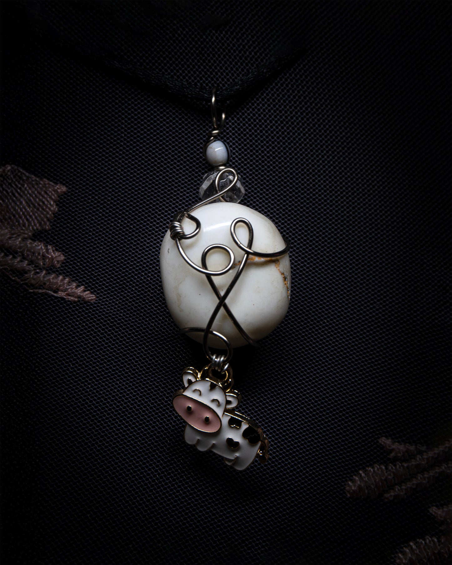 White Jade with Cow Charm Necklace