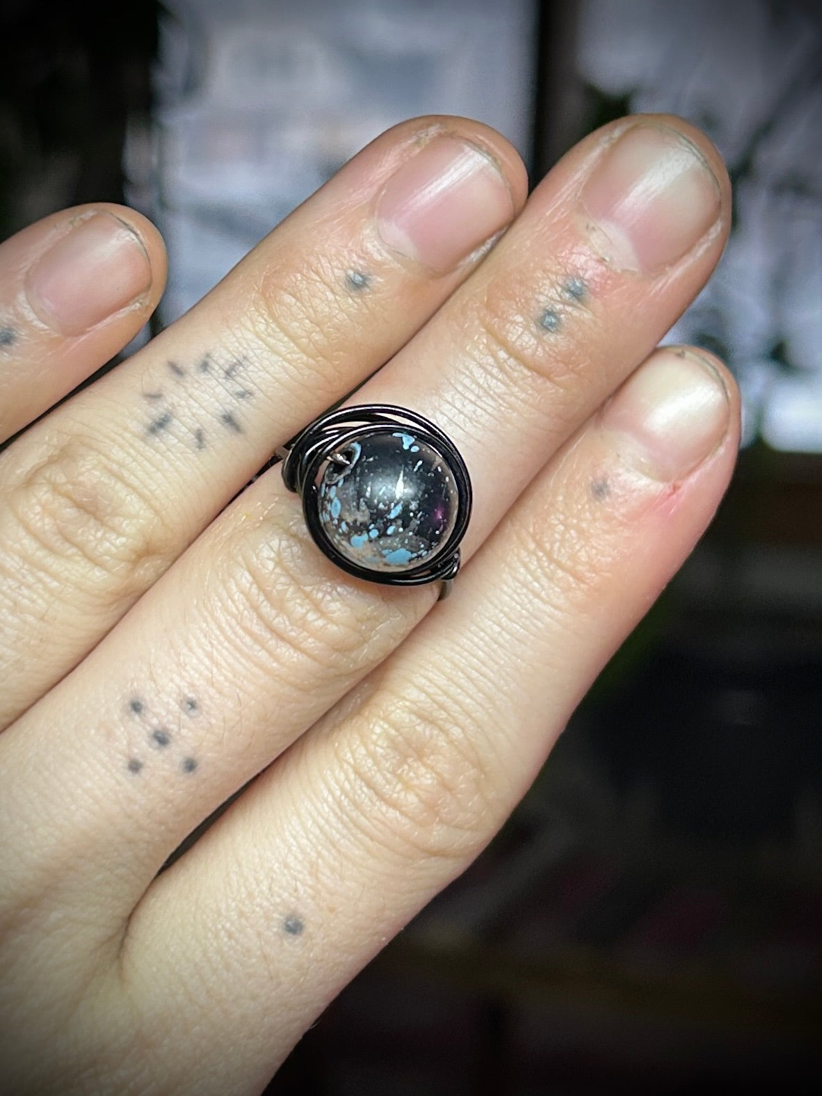 Blue & Black Bead Ring