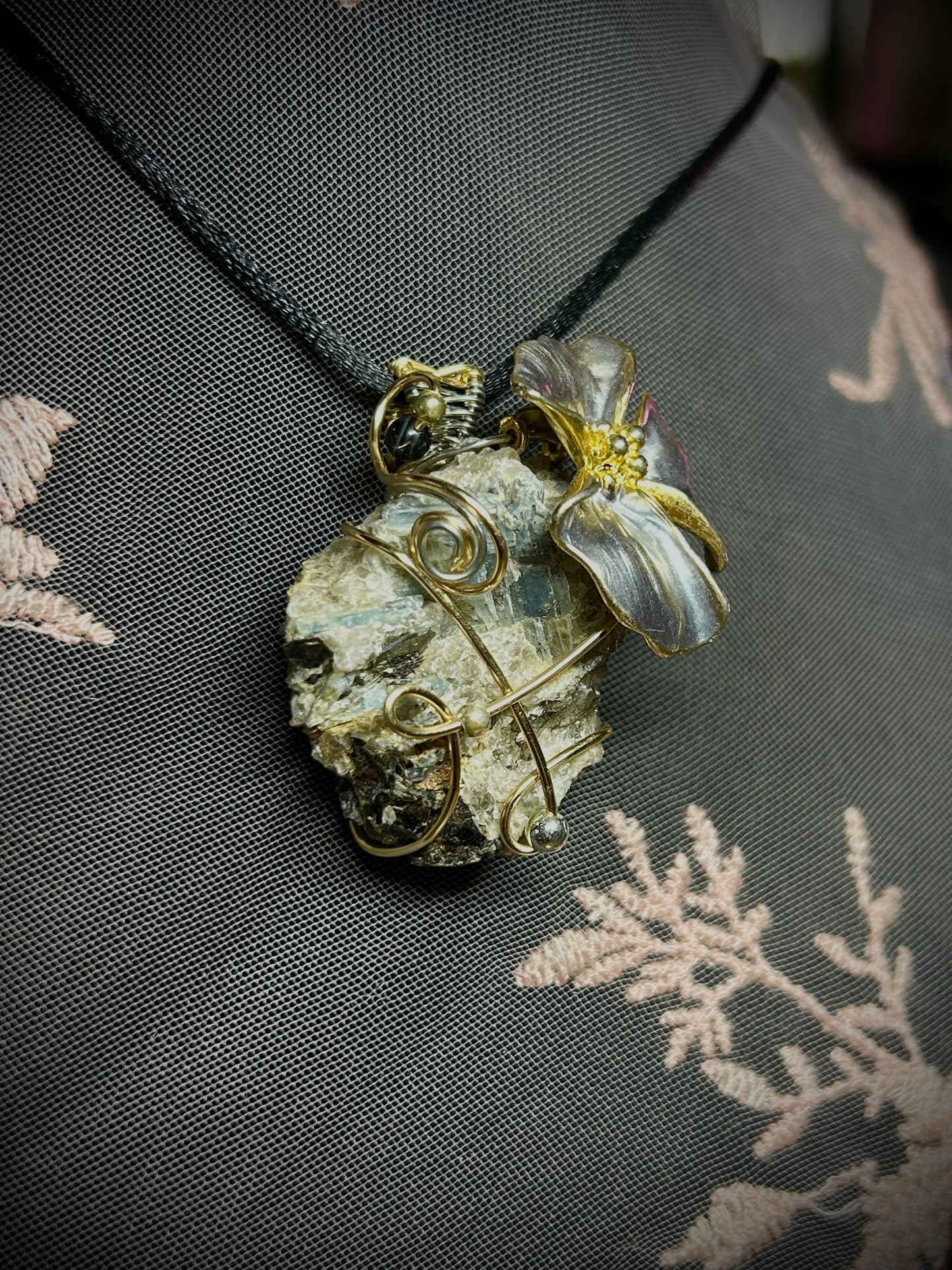 Blue Kyanite & Black Tourmaline Mixed Metal Necklace