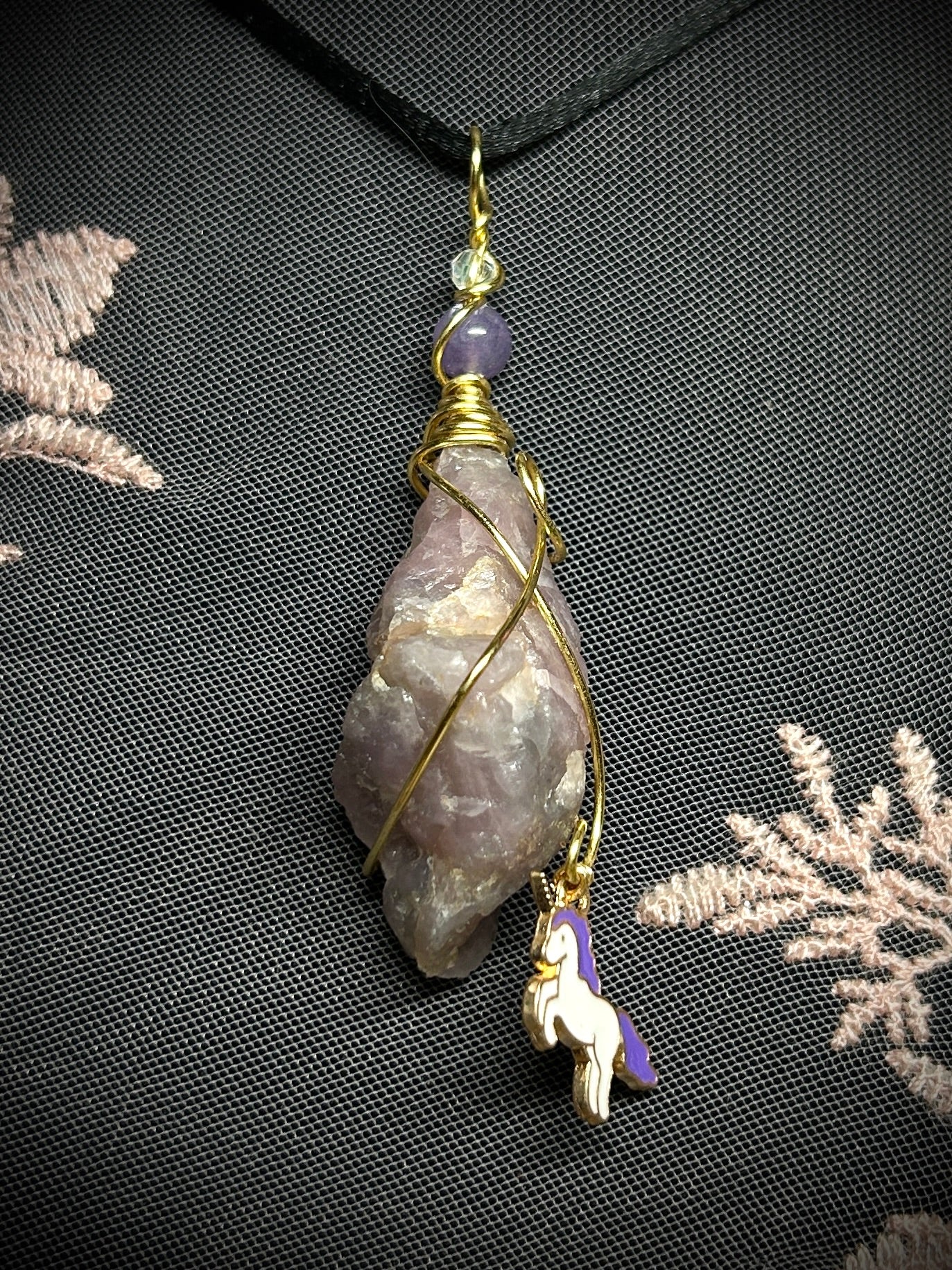 Guava Quartz with Unicorn Charm Necklace