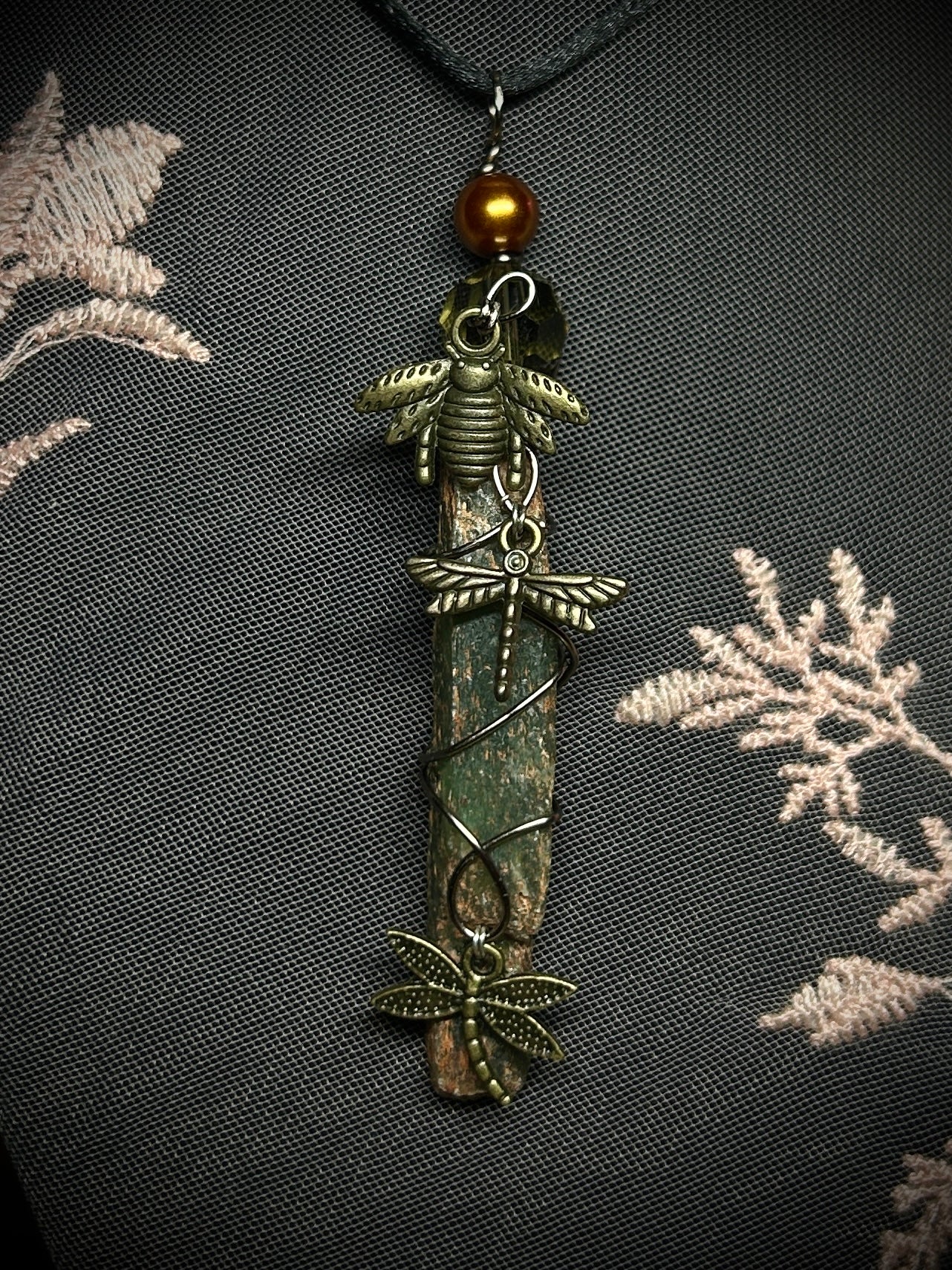 Orange Kyanite with Bug Charms Necklace