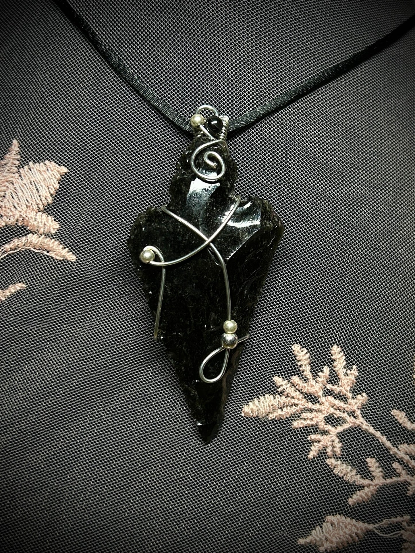 Silver Obsidian Arrowhead Necklace