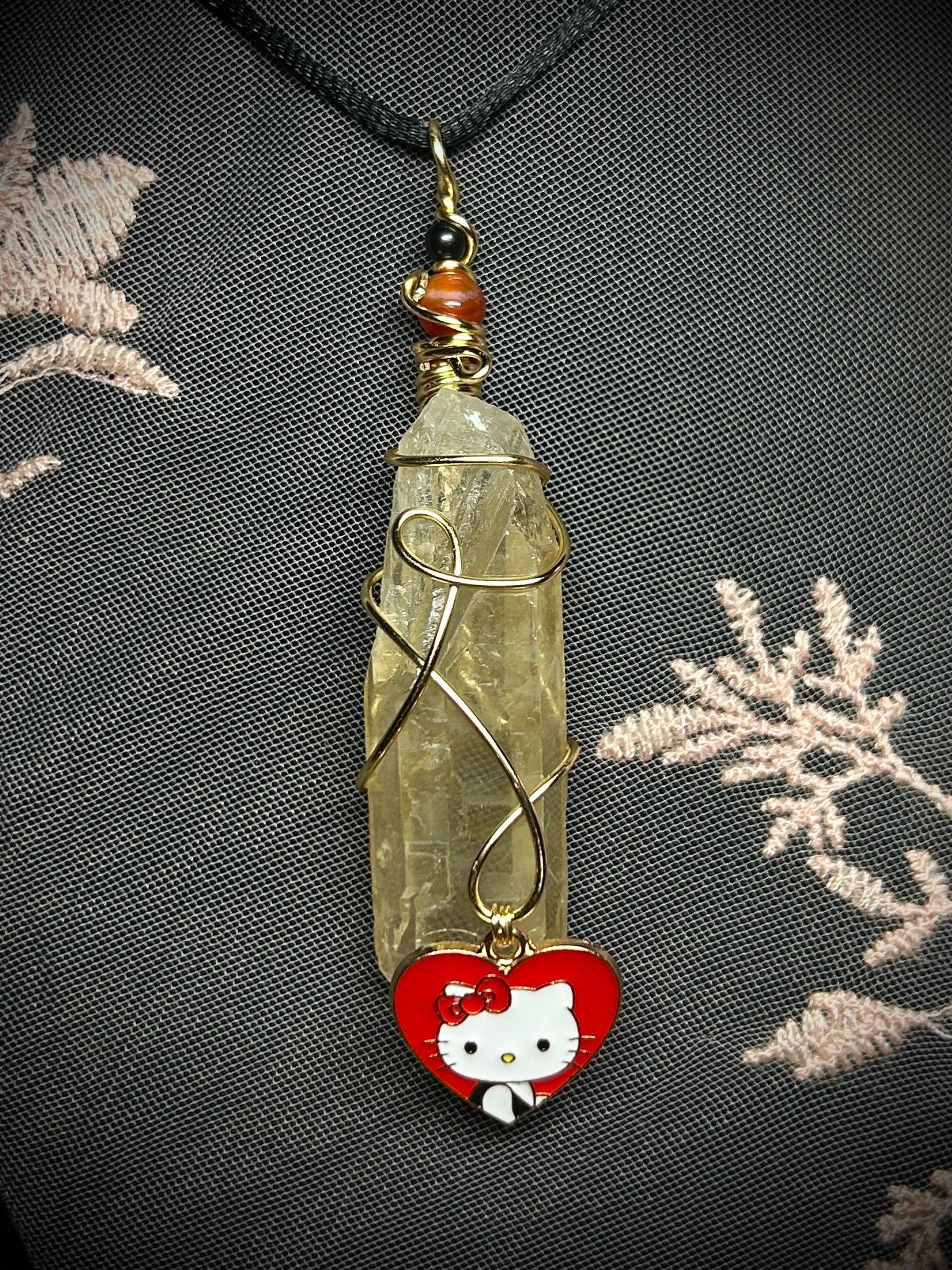 Quartz with Hello Kitty Heart Charm Necklace