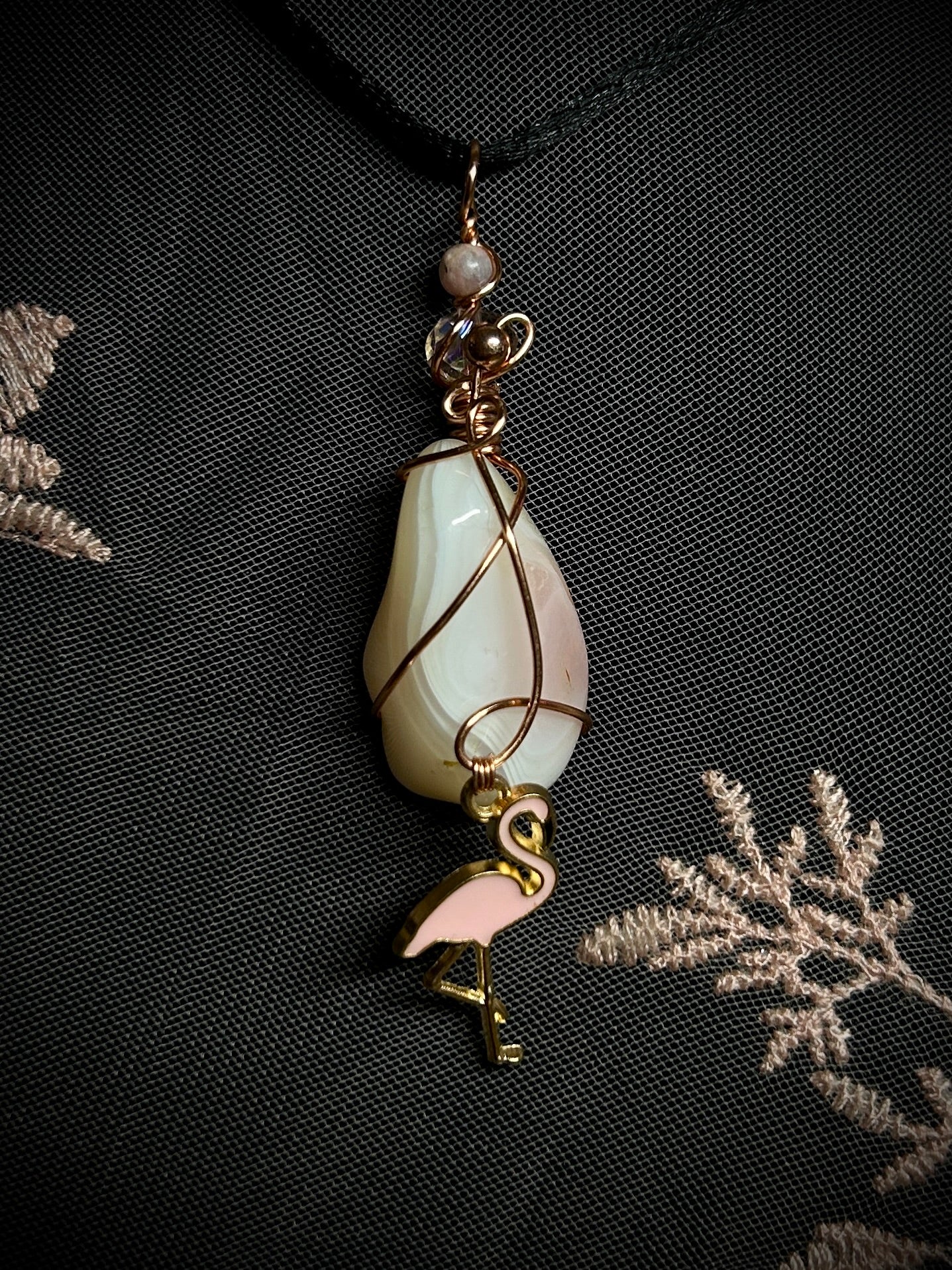 Apricot Agate with Flamingo Charm Necklace