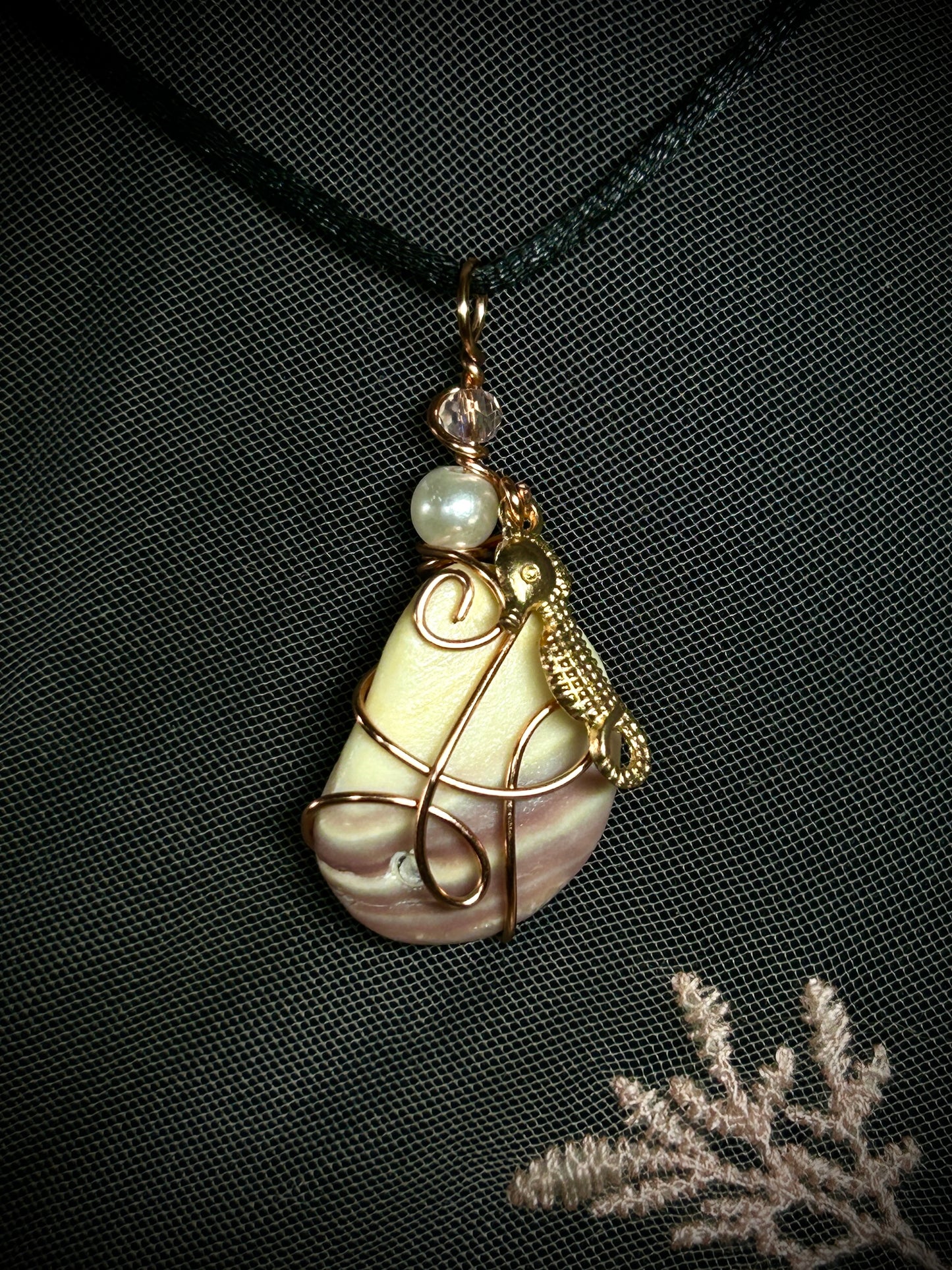 Purple Seashell with Seahorse Charm Necklace