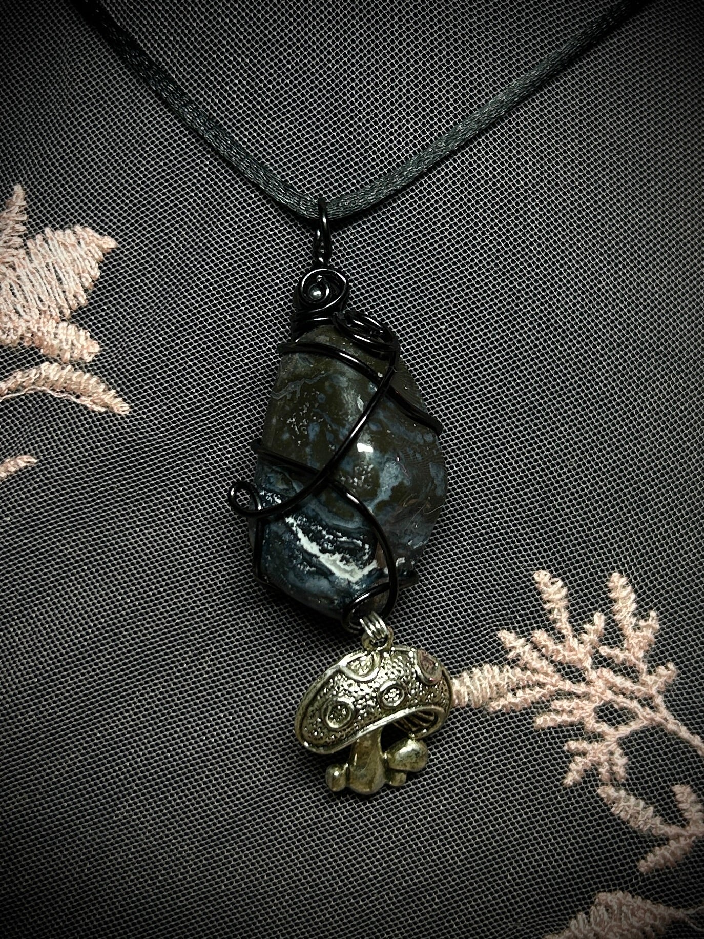 Iolite with Mushroom Charm Necklace