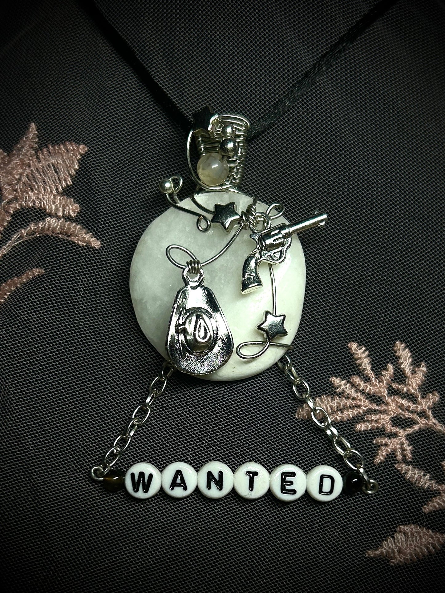 Wanted Poster White Calcite Necklace