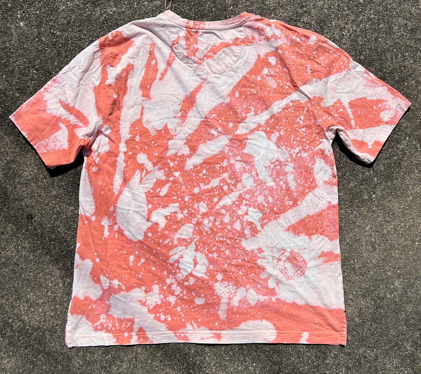 Coral Pink Acid Wash with Insect and Flower Stencils Shirt