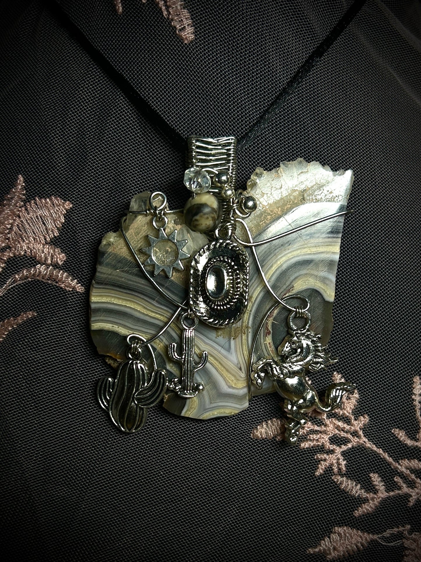 Crazy Lace Agate Desert Skyline Scene Necklace