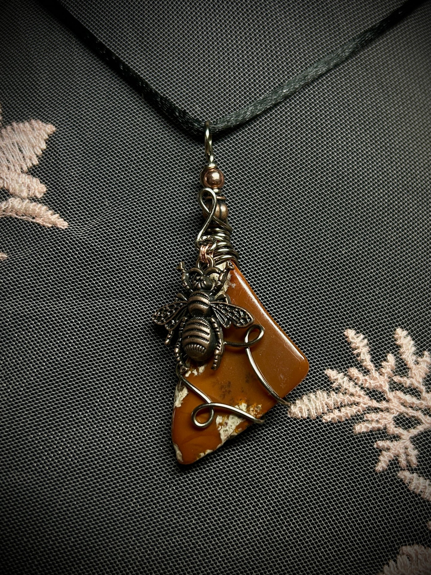 Brecciated Jasper with Queen Bee Charm Necklace
