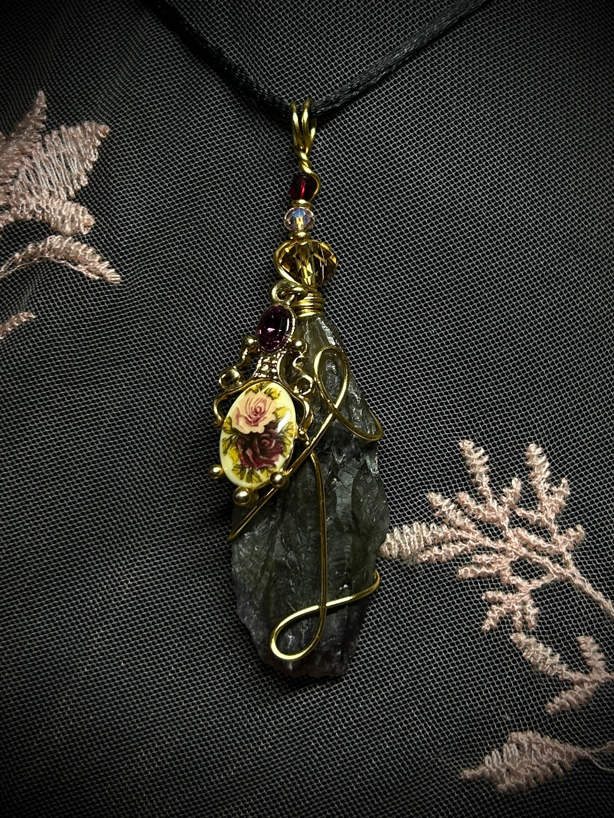 Super 7 Amethyst with Antique Earring Charm Necklace