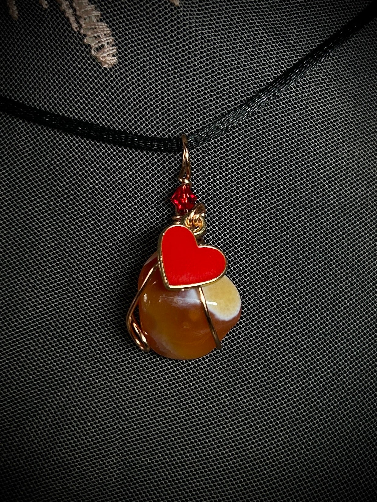 Small Carnelian with Heart Charm Necklace