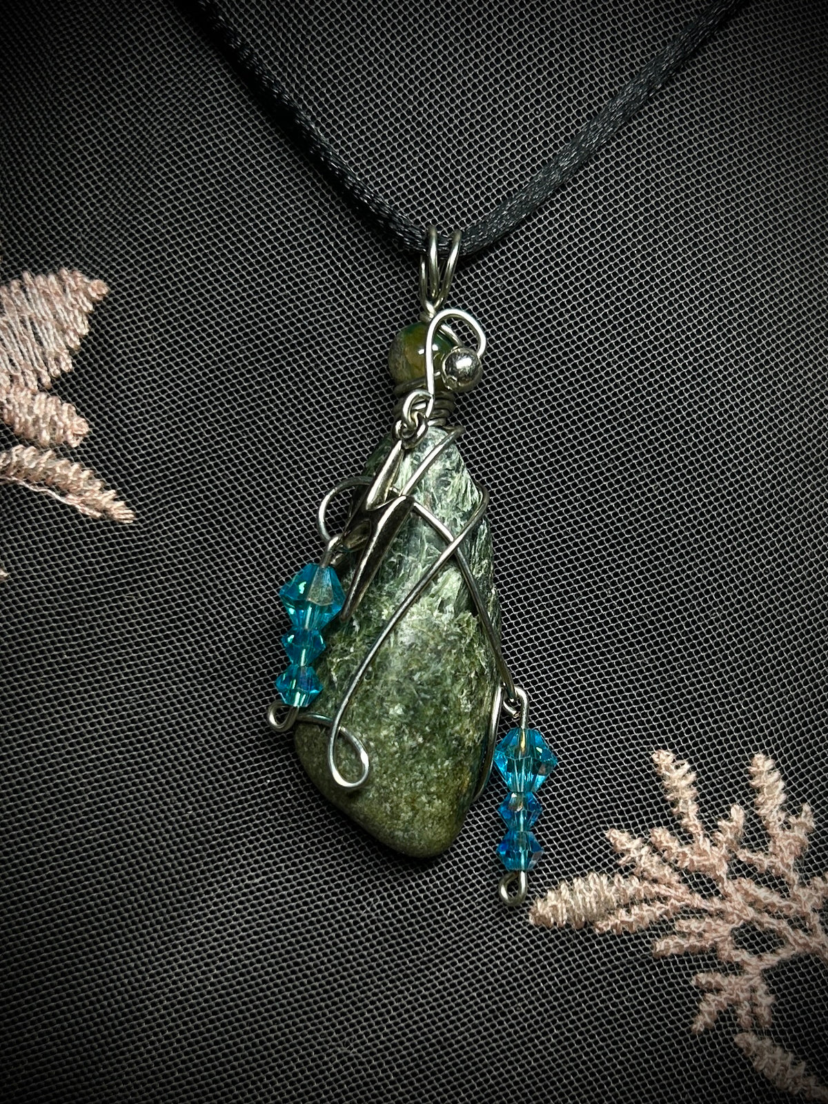 Jade with Lightning Bolt Charm and Raindrops Necklace