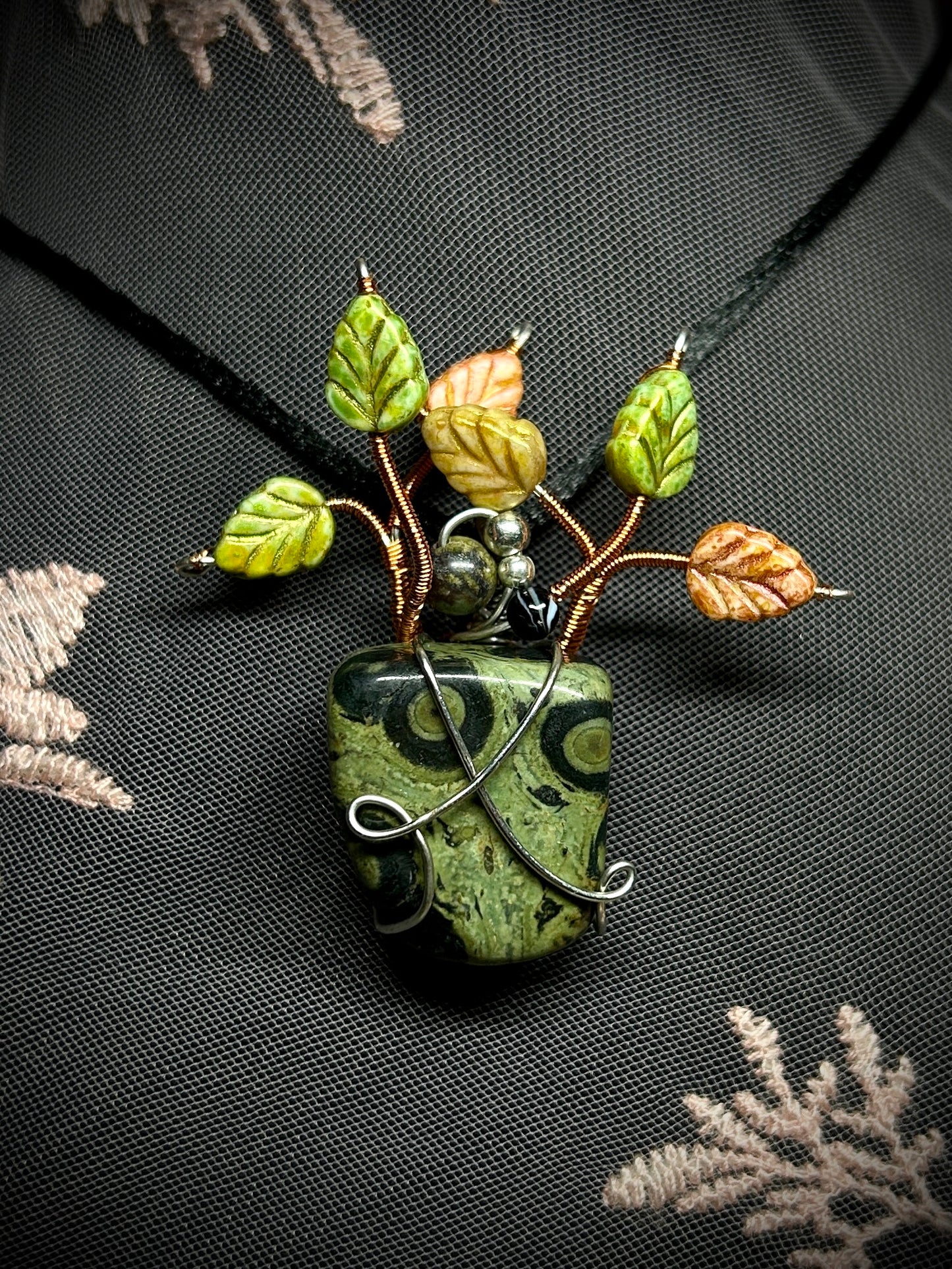 Jungle Jade Philodendron Prince Orange Necklace