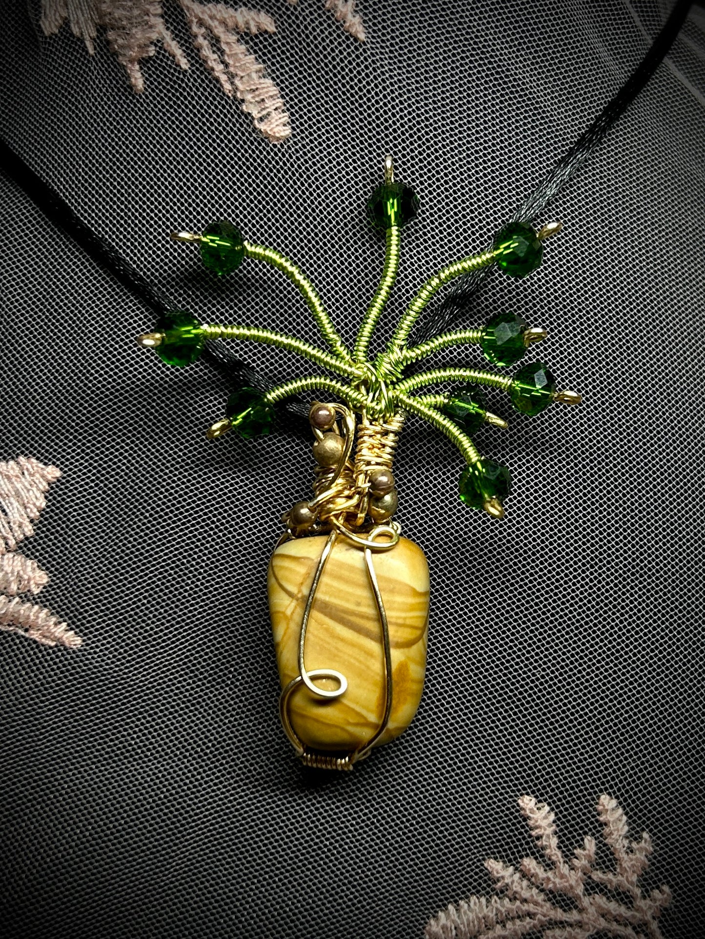 Walnut Jasper Chinese Money Plant Necklace