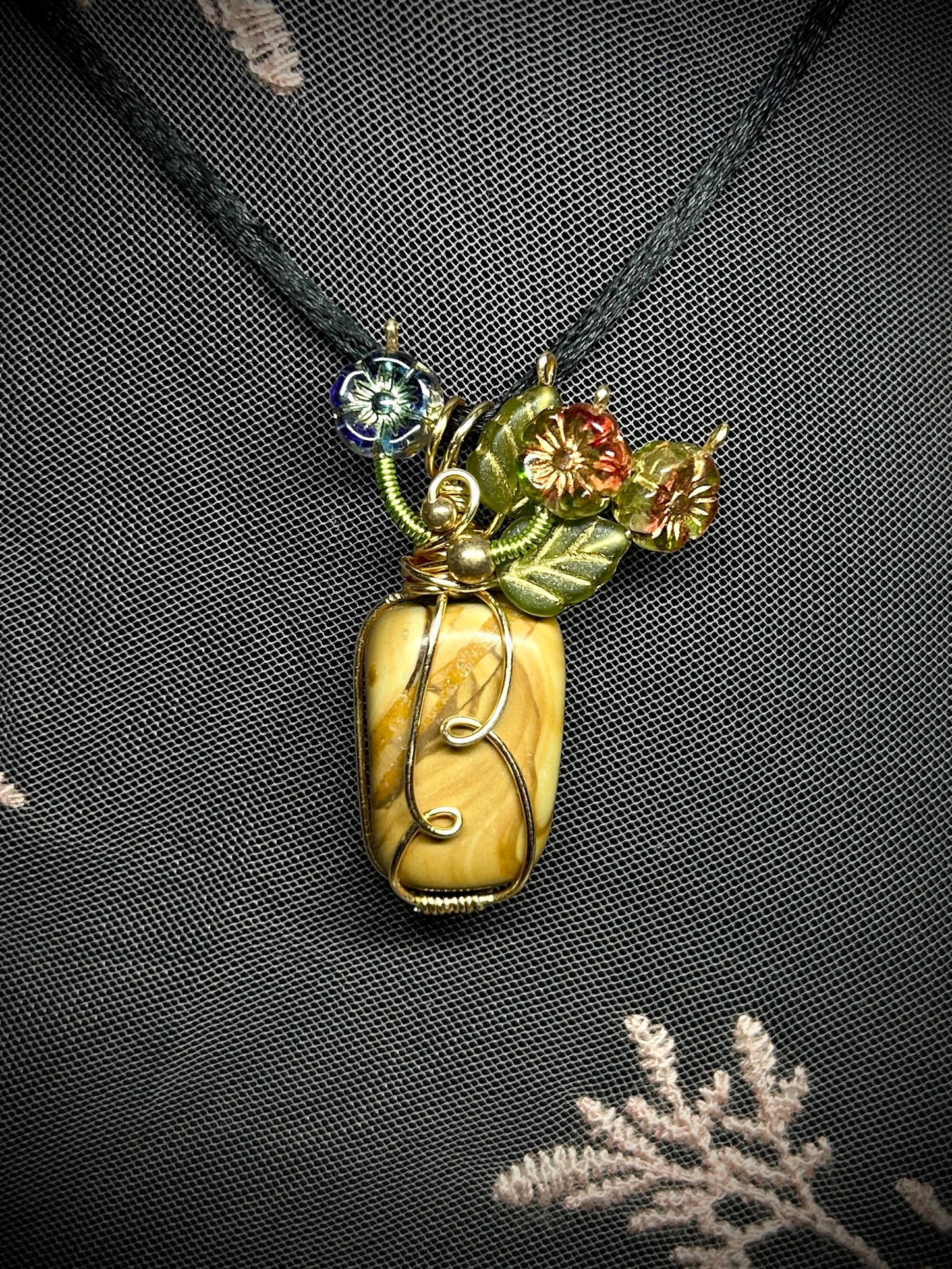 Walnut Jasper Bouquet of Flowers Necklace